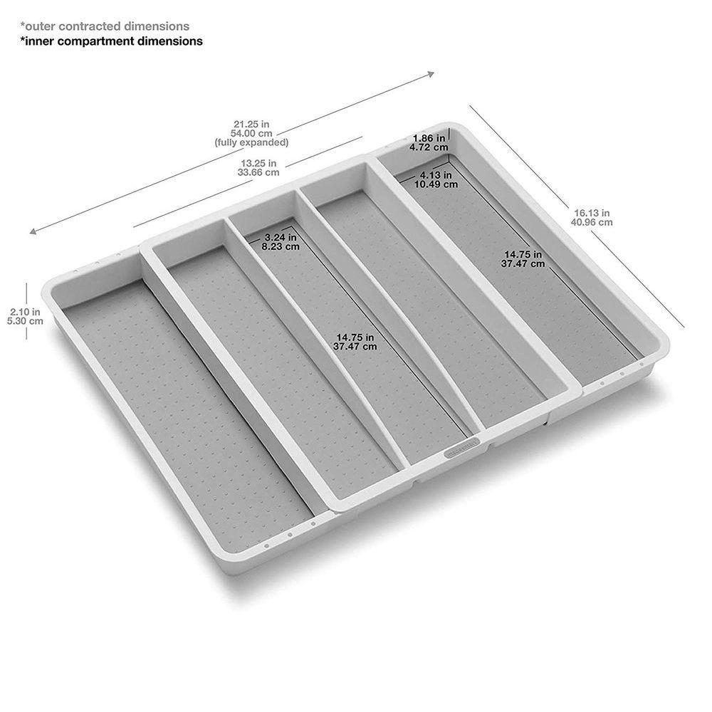 Madesmart 5 Compartment Expandable Grip Base Utensil Tray - White | Kitchen Drawer Organizer for Utensils, Silverware & Cutlery | Perfect for Home, Office & Restaurant Organization