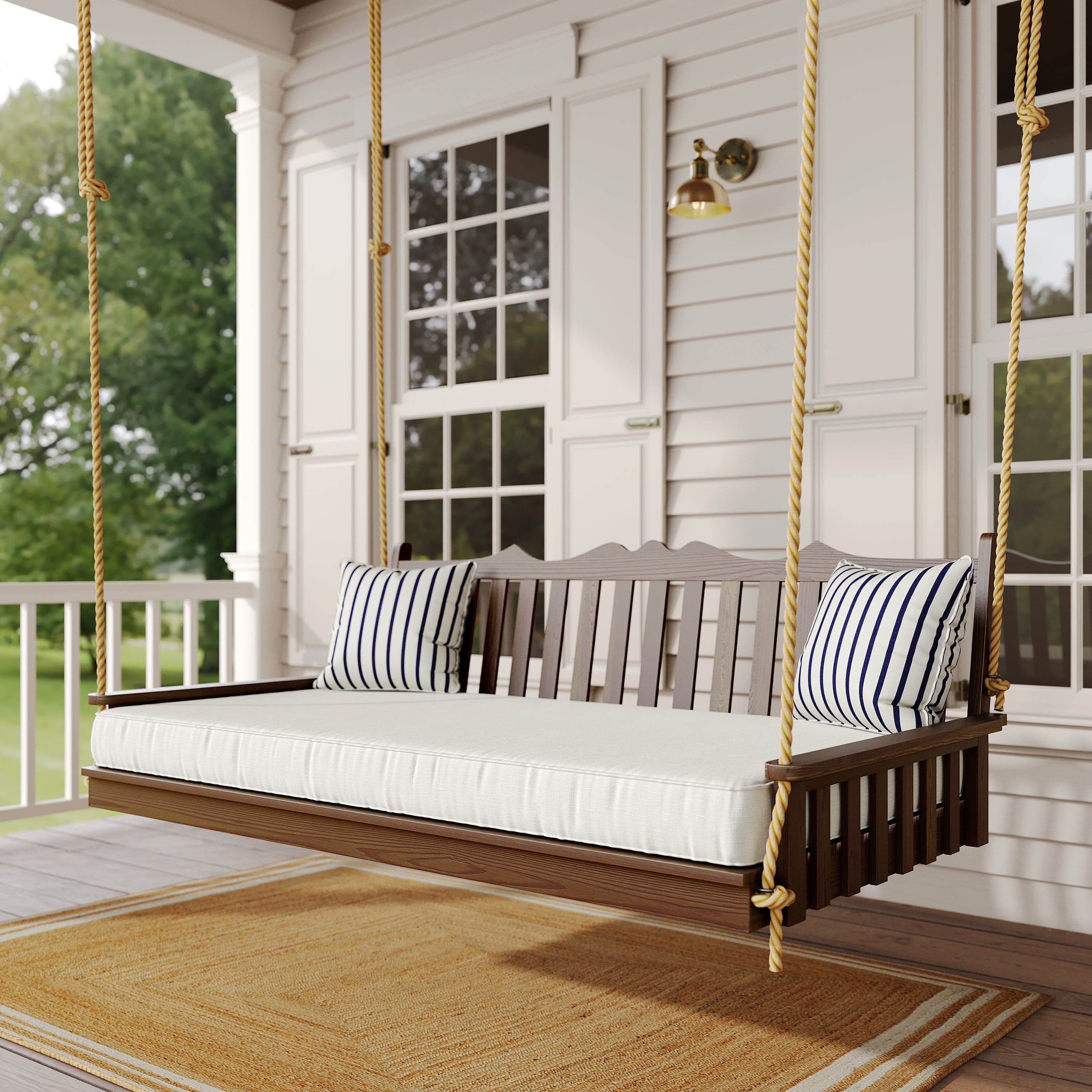 Keystone Amish Co. 6 Foot York Porch Swing Bed - White Painted Outdoor Hanging Daybed for Patio, Garden, or Backyard Relaxation