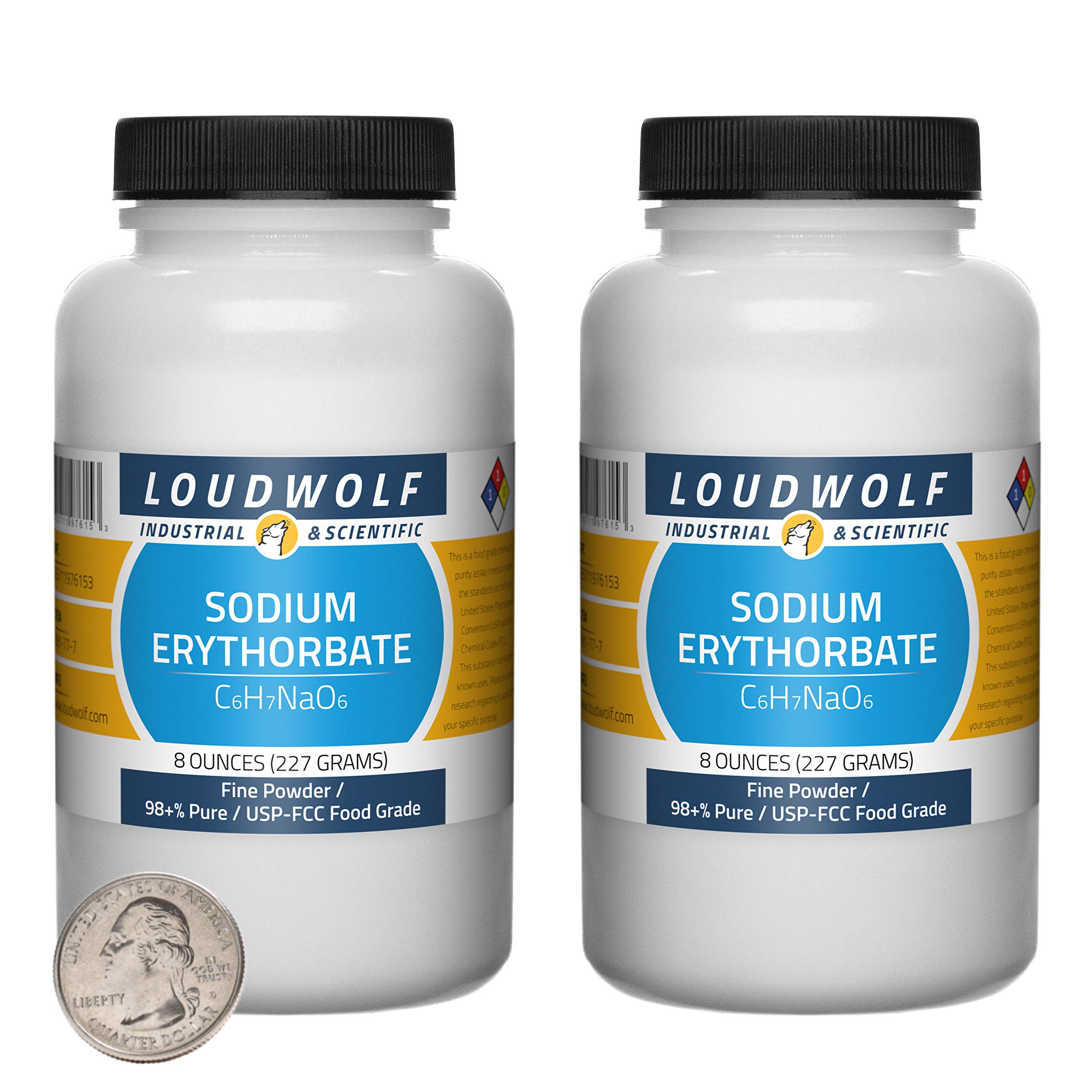 Premium Sodium Erythorbate 1 Pound (2 Bottles) - 98+% Pure USP-FCC Food Grade Fine Powder for Meat Curing, Food Preservation & Beverage Processing