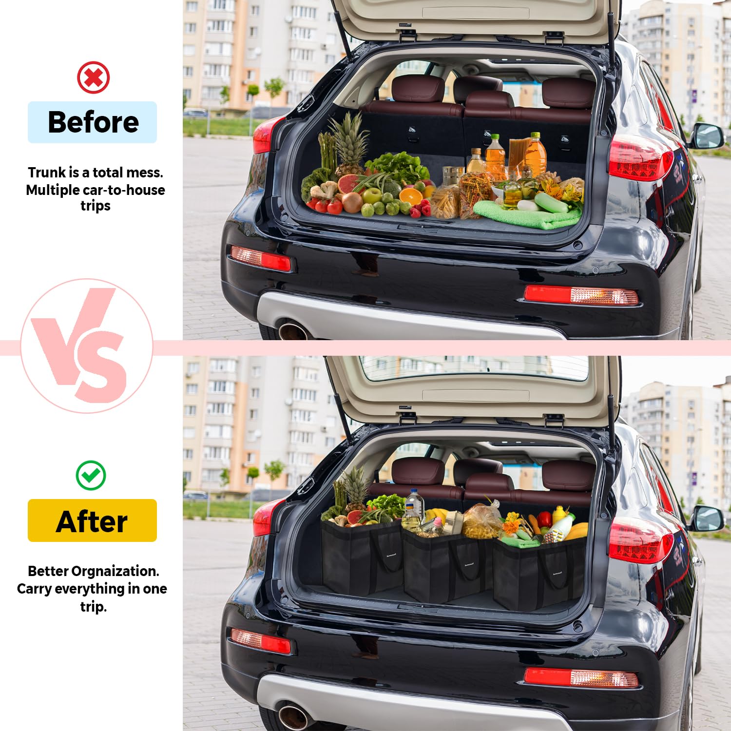 Homemell Heavy Duty Reusable Grocery Bags - Large Collapsible Tote Bags Holds 100 lbs - Extra-Strength Premium Material (Black, 4-Pack) - Perfect for Shopping, Travel & Storage