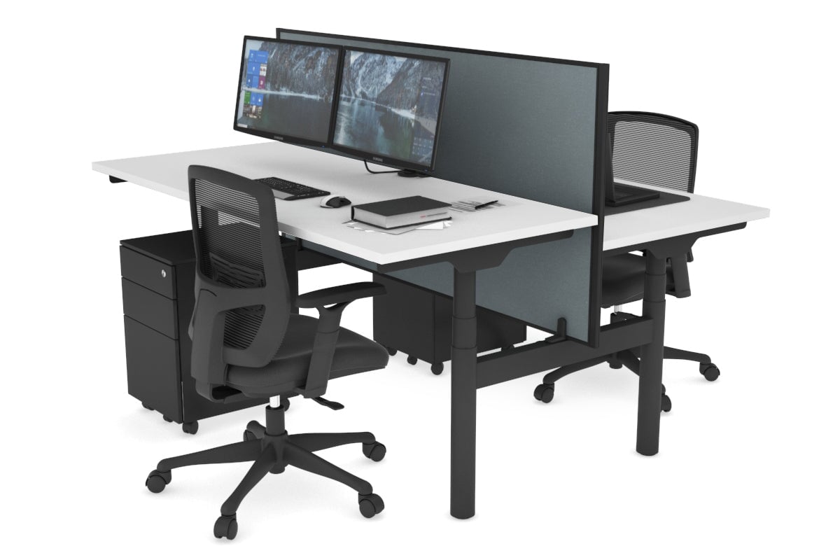 Flexi Premium Height Adjustable 2-Person H Bench Workstation - Black Frame [1800L x 700W] - Ergonomic Office & Home Workspace Solution for Shared Desks