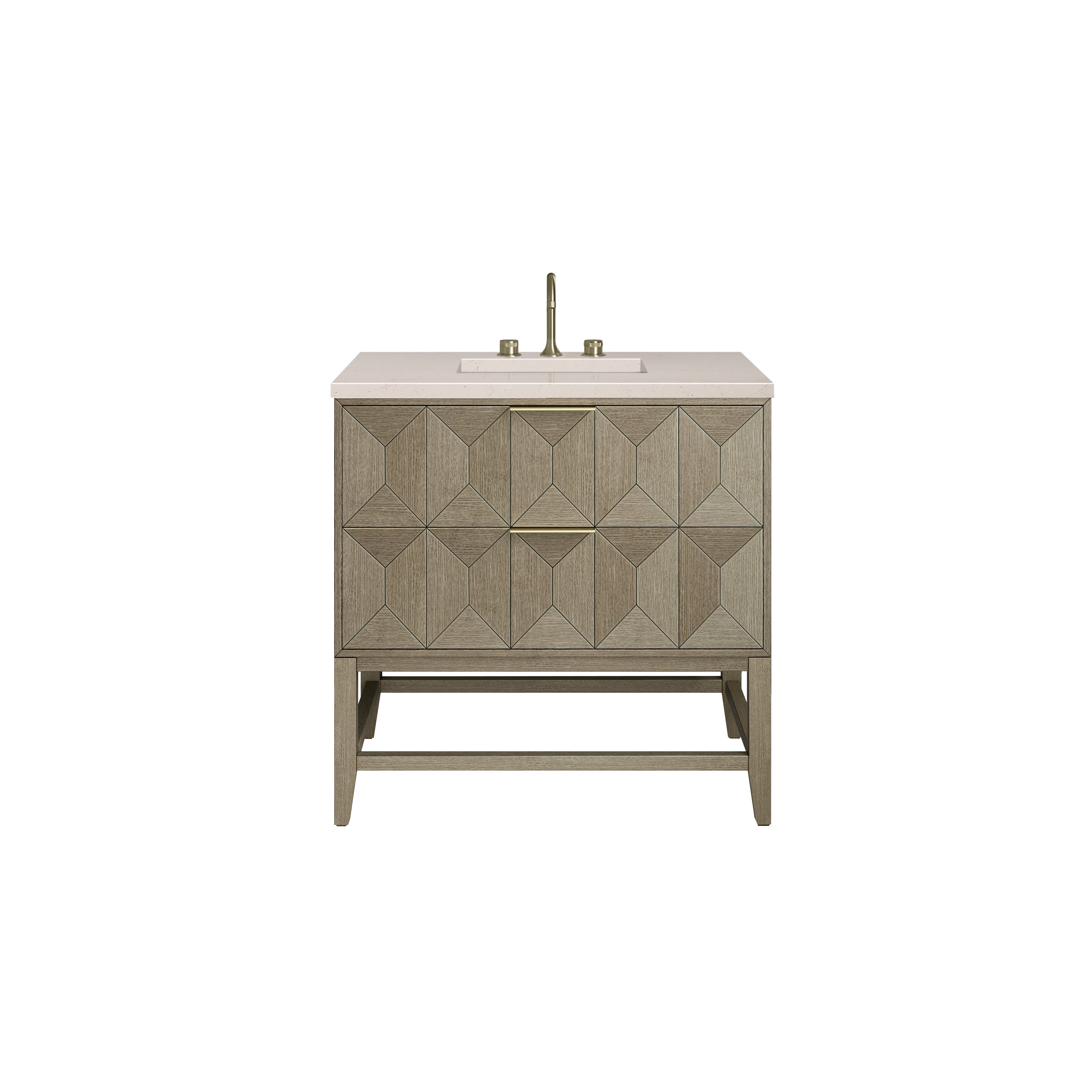 Emmeline 36 Inch Single Bathroom Vanity with Pebble Oak Finish & 3CM Eternal Marfil Stone Top - Perfect for Modern Master Bathrooms & Powder Rooms