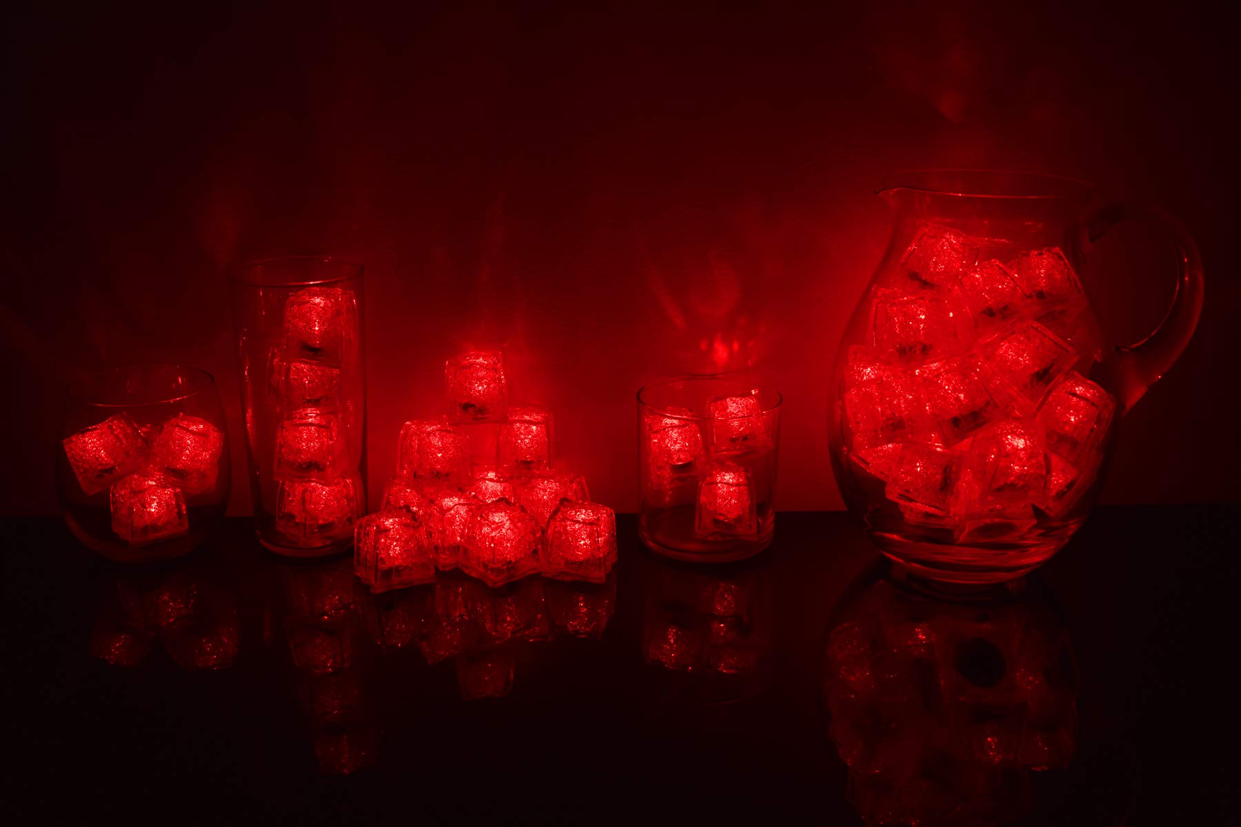 Litecubes LED Ice Cubes - 48 Pack Jewel Color Tinted Ruby Red with 3 Lighting Modes | Perfect for Cocktails, Parties & Home Decor