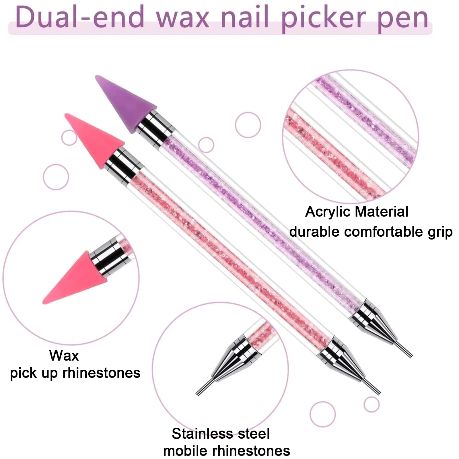 Rhinestone Picker Tool with 6 Wax Tips - Dotting Pen for Nail Art, Rhinestone Applicator & Pickup Tool - Perfect for DIY Nail Designs, Crafting, and Jewelry Making