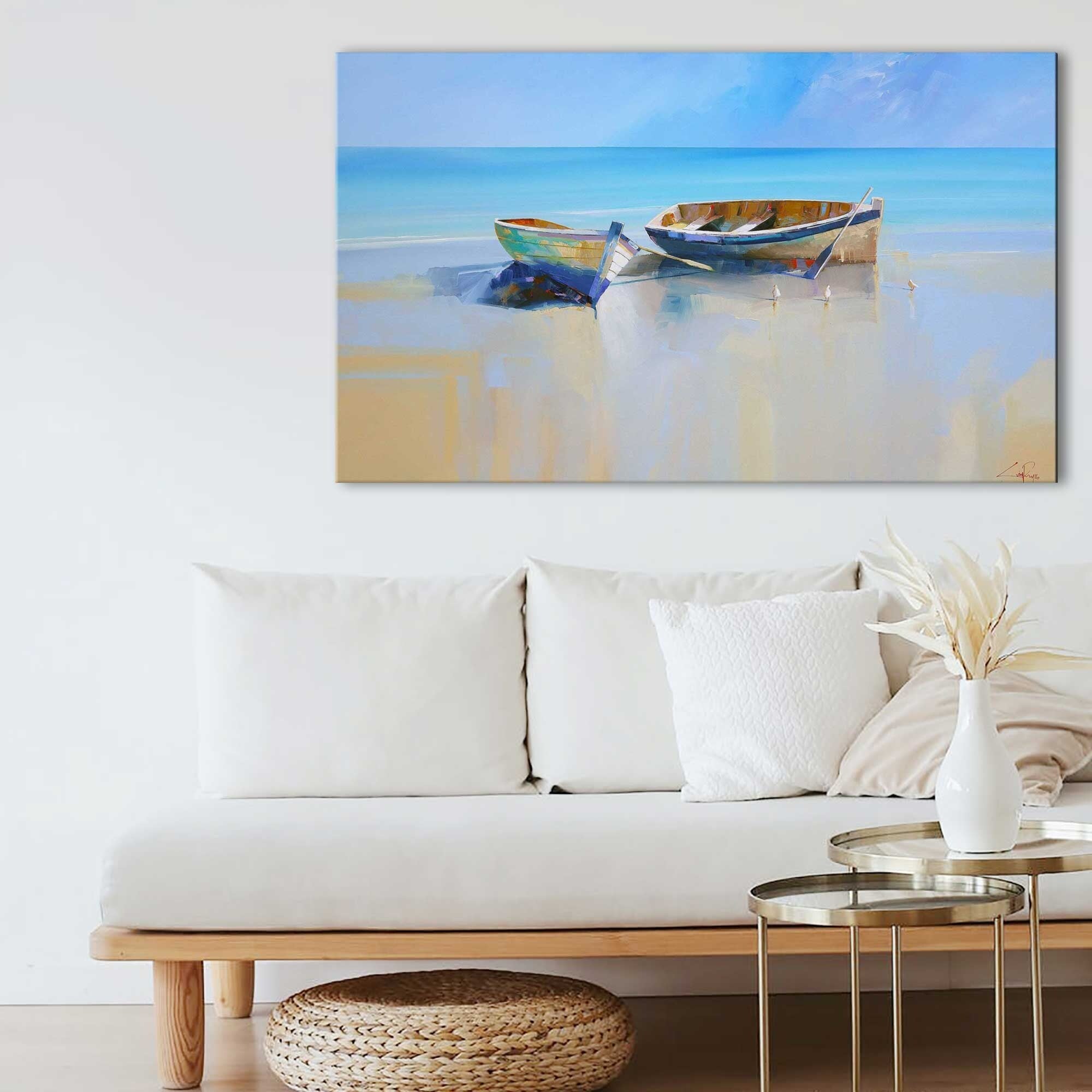 Afternoon Gulls by Craig Trewin - Premium Canvas Wall Art Print - Coastal Seagull Painting for Beach House Decor & Living Room Wall Art
