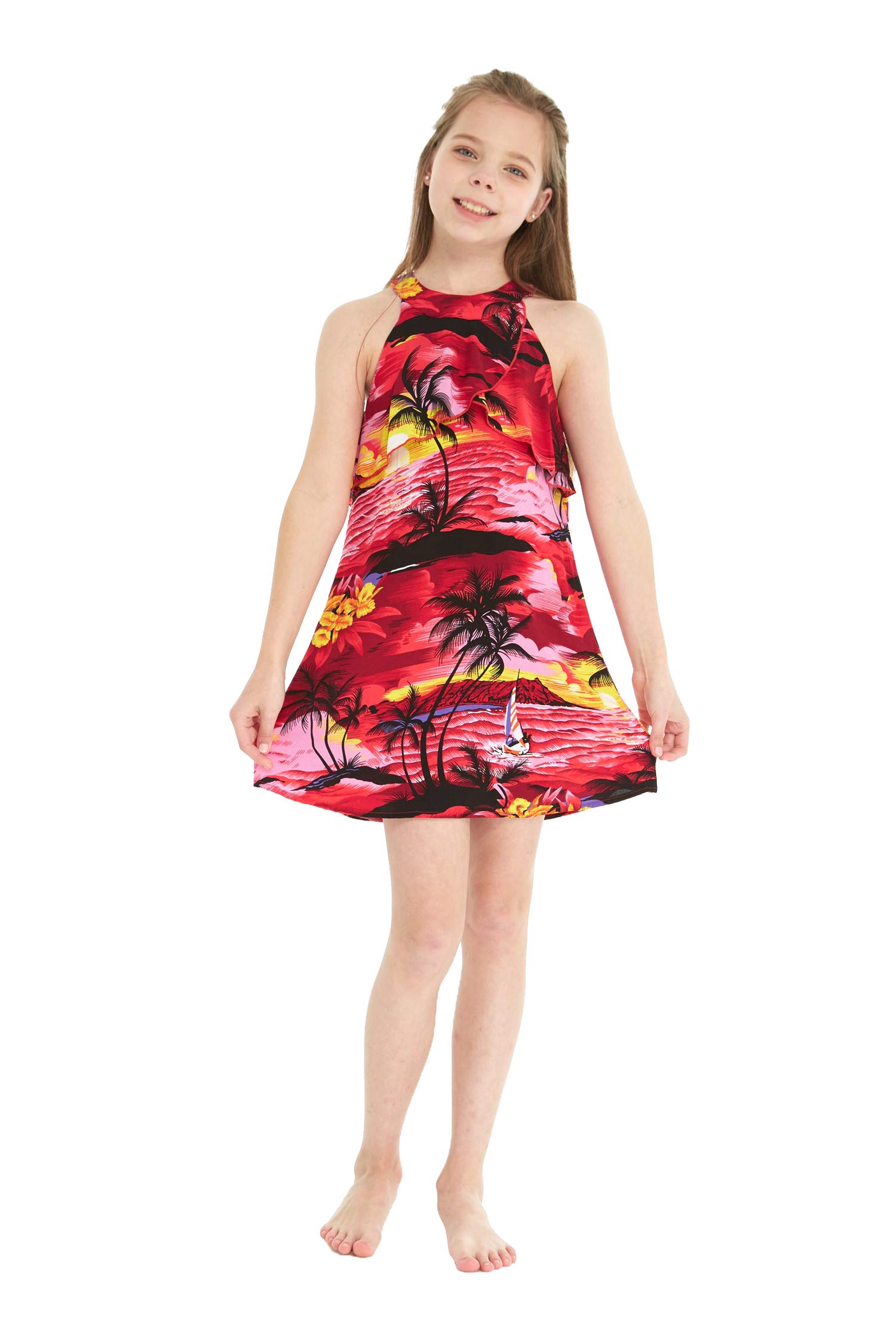 Hawaiian Luau Outfits for Family - Matching Sunset Red Aloha Shirts for Men, Women, Boys & Girls | Perfect for Beach Parties, Luau Events & Summer Vacations
