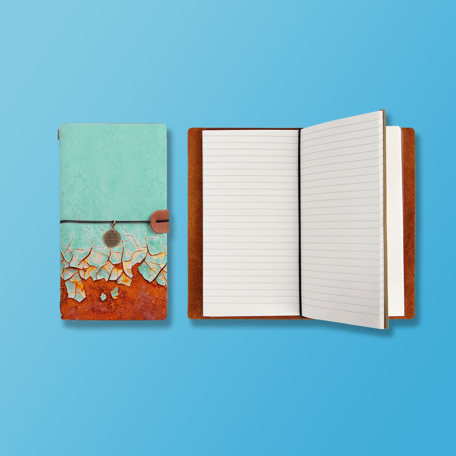 Vintage Rusted Metal Traveler's Notebook - Leather Journal for Writing, Sketching & Adventure | Perfect Gift for Travelers, Writers & Artists