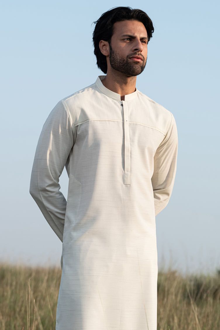 Blended White Kurta by J. Junaid Jamshed | Premium Cotton Embroidered Traditional Pakistani Dress for Men | Perfect for Eid, Weddings & Cultural Events