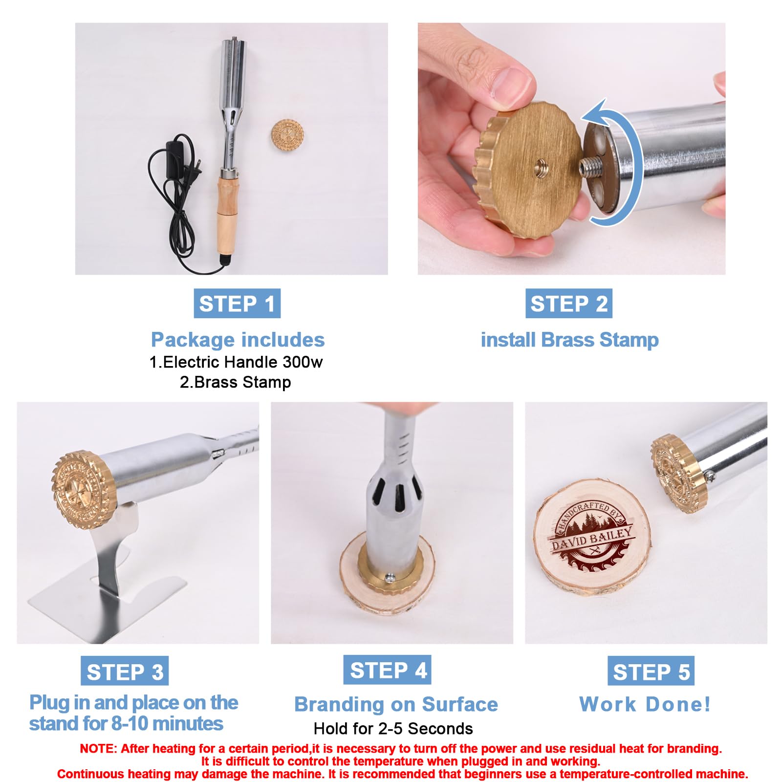 Custom Electric Branding Iron for Wood Burning - 300W Durable Personalized Logo Stamp for Wood, Leather & Meat - Handcrafted Metal Branding Tool for DIY Projects, Weddings & Personalized Gifts (2 Inches) - Perfect for Woodworking, Leather Crafting & BBQ Branding