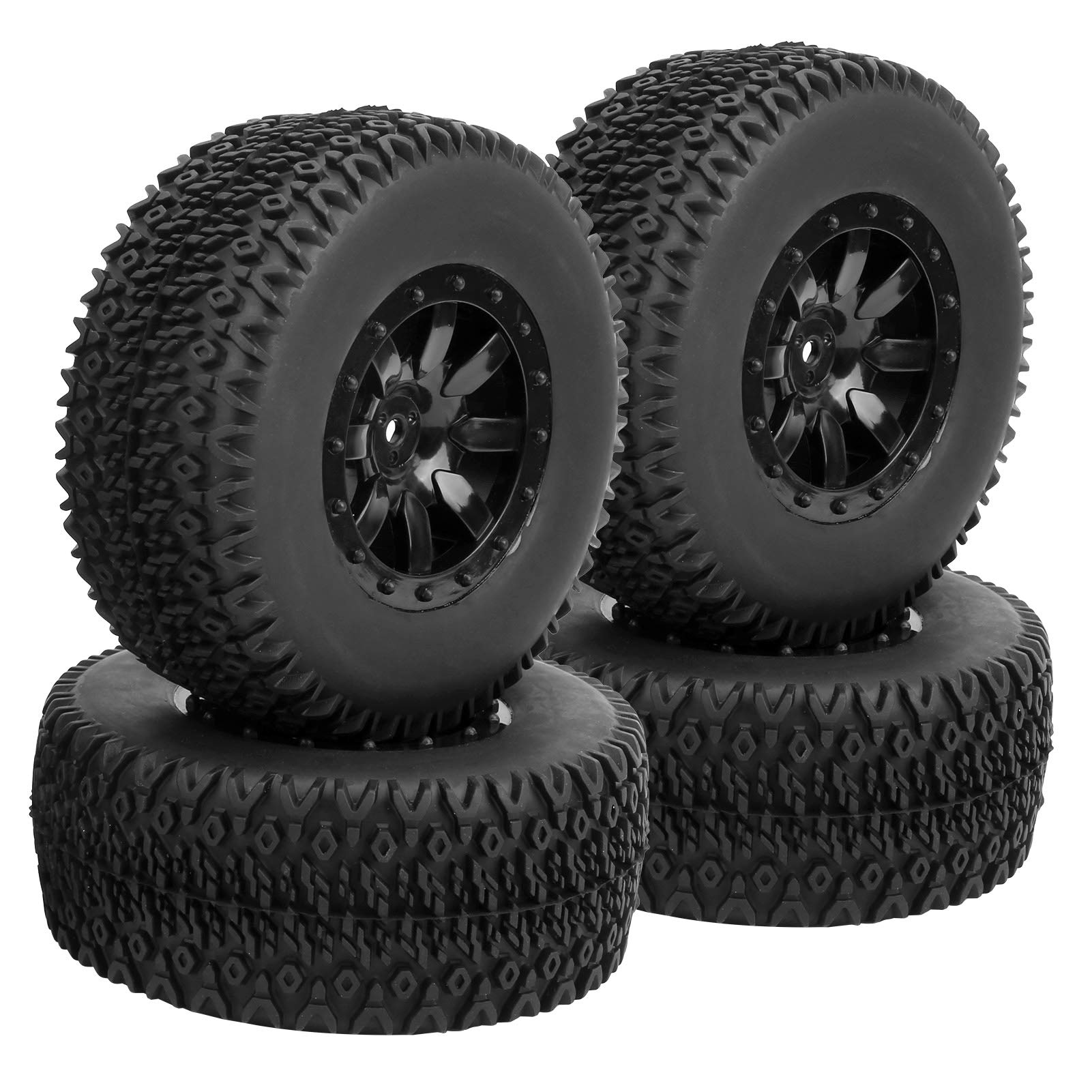 1/10 RC Car Tires - High Grip Black Rubber Racing Tires with Plastic Wheel Frame (4Pcs) | Durable & Abrasion Resistant for 1/10 Scale RC Trucks & Off-Road Vehicles | Perfect for Competitive Racing, Off-Road Adventures & Backyard Driving