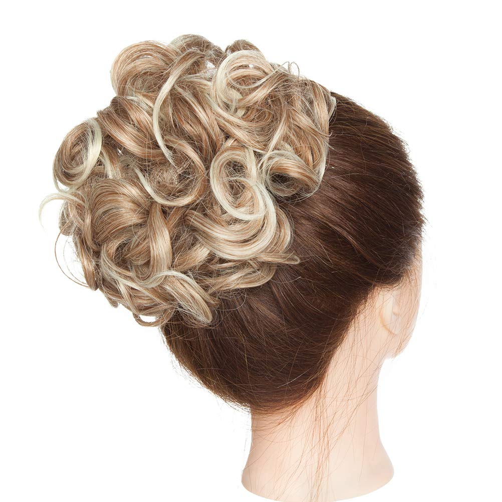 Benehair Messy Bun Hair Piece with Combs - Clip in Bun Scrunchie for Women | Easy Stretch Big Chignon, Fluffy Wavy Hair Updo (90g) | Perfect for Short Ponytail, Light Auburn to Bleach Blonde | Great for Weddings, Parties & Everyday Hairstyles