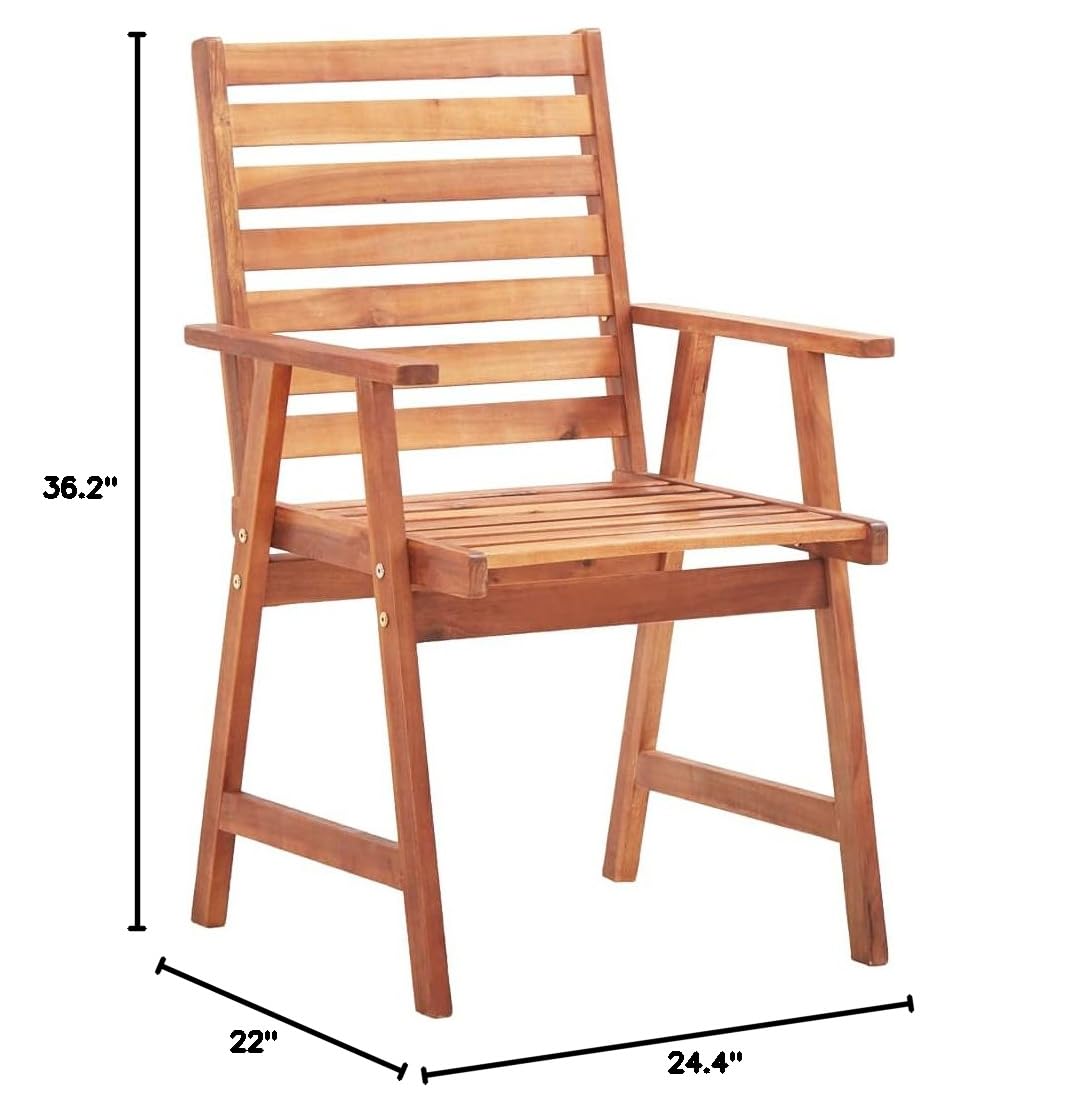 SKM Acacia Wood Patio Dining Chairs Set of 2 with Cushions - Outdoor Furniture for Garden, Deck, and Backyard Dining