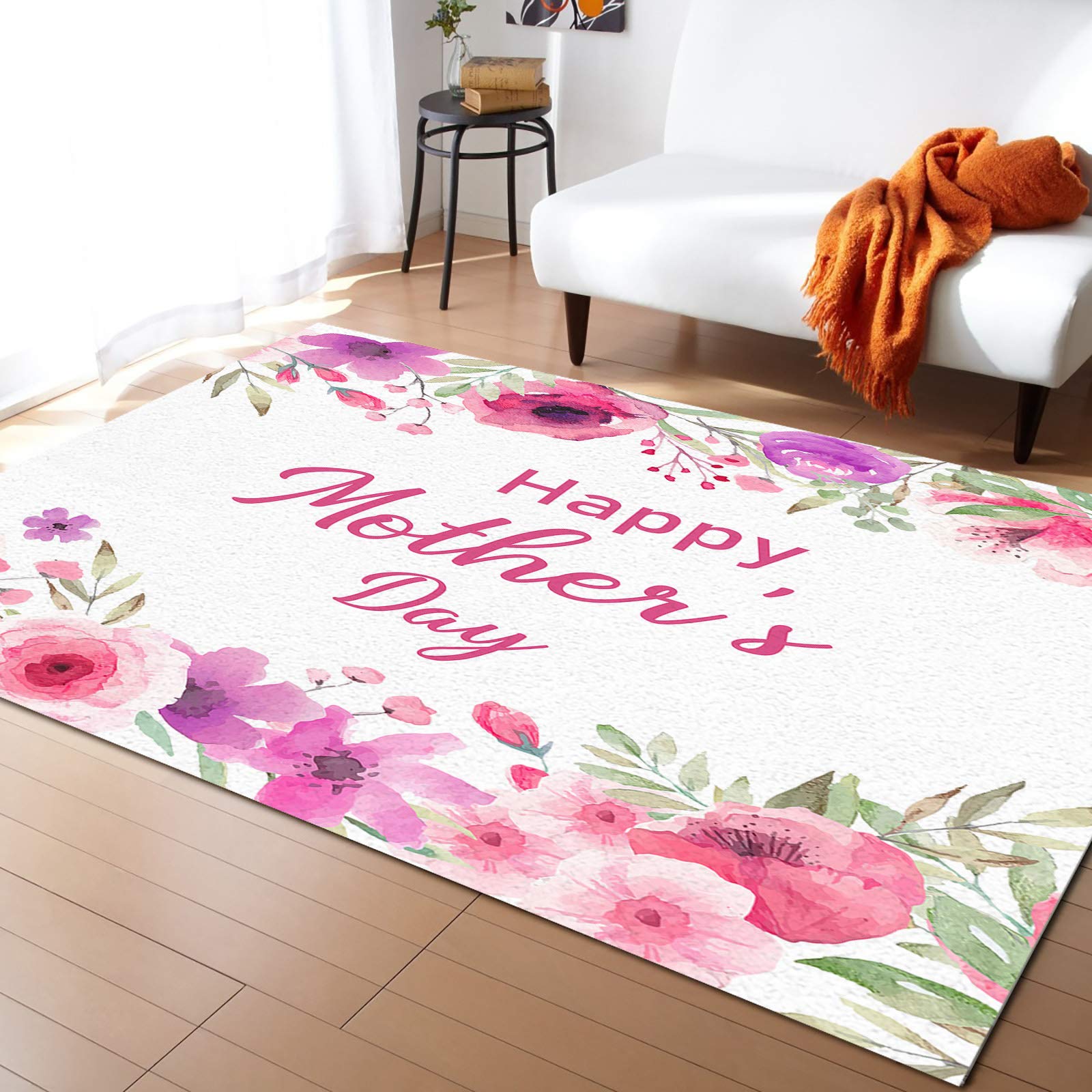 5'x7' Large Rectangle Non-Slip Area Rug - Pink Floral Design for Living Room, Bedroom & Kids Room | Durable Floor Carpet for Mother's Day Gift, Home Decor & Cozy Spaces