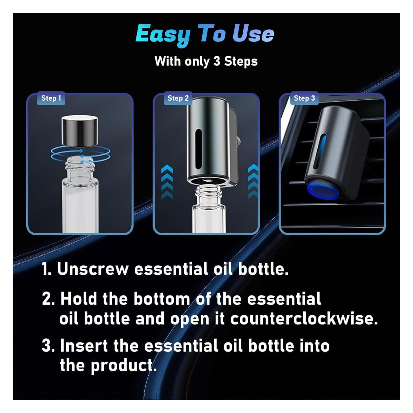 Smart Car Air Freshener Diffuser - 3 Adjustable Fragrance Modes, Essential Oil & Cologne Compatible (3 Pack) - Perfect for Cars, Offices & Small Spaces