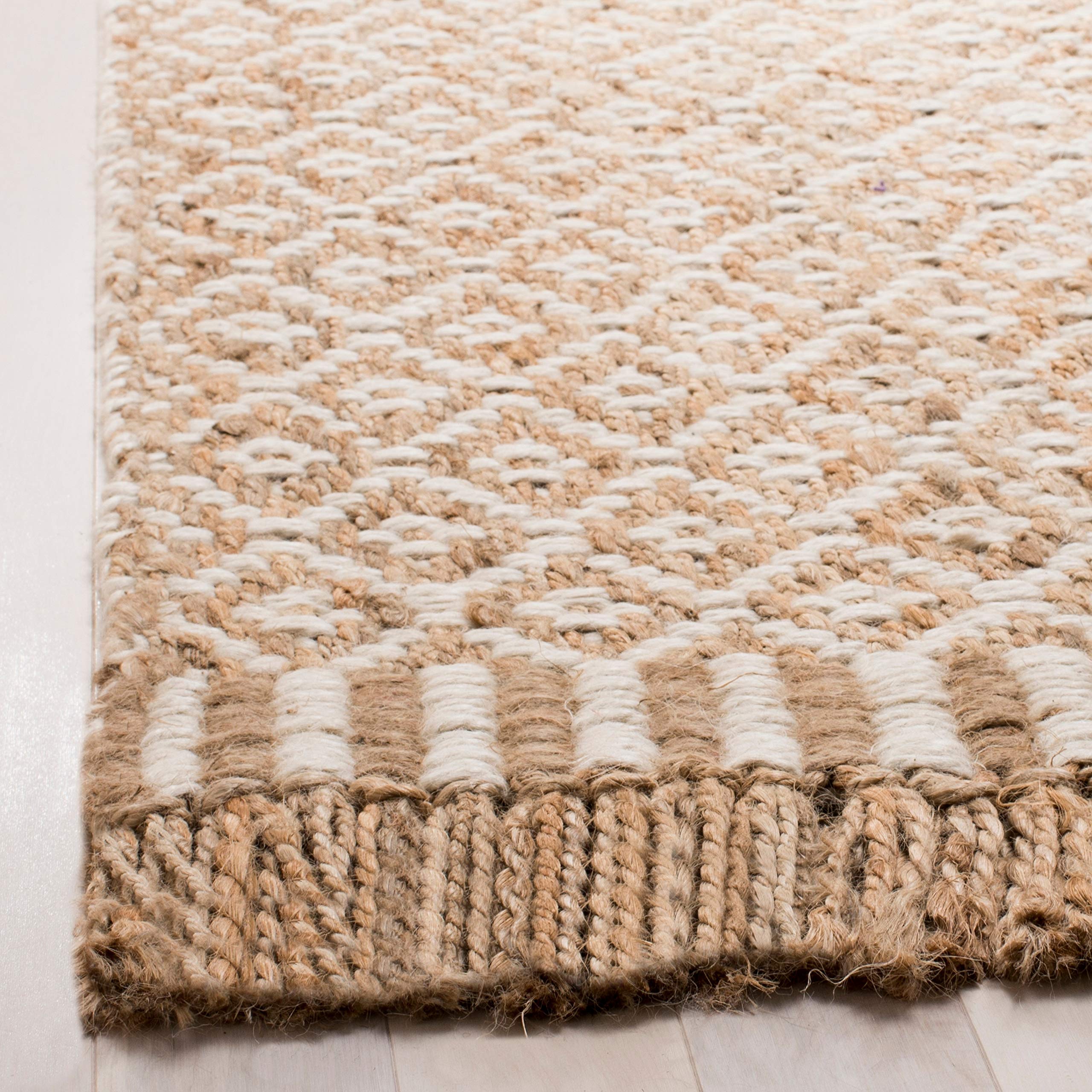 SAFAVIEH Handmade Boho Jute Area Rug 9' x 9' Square - Natural & Ivory Farmhouse Style with Fringe | Eco-Friendly Natural Fiber for High Traffic Living Room, Bedroom, Dining Room | Durable & Stylish Floor Decor (NF182A)