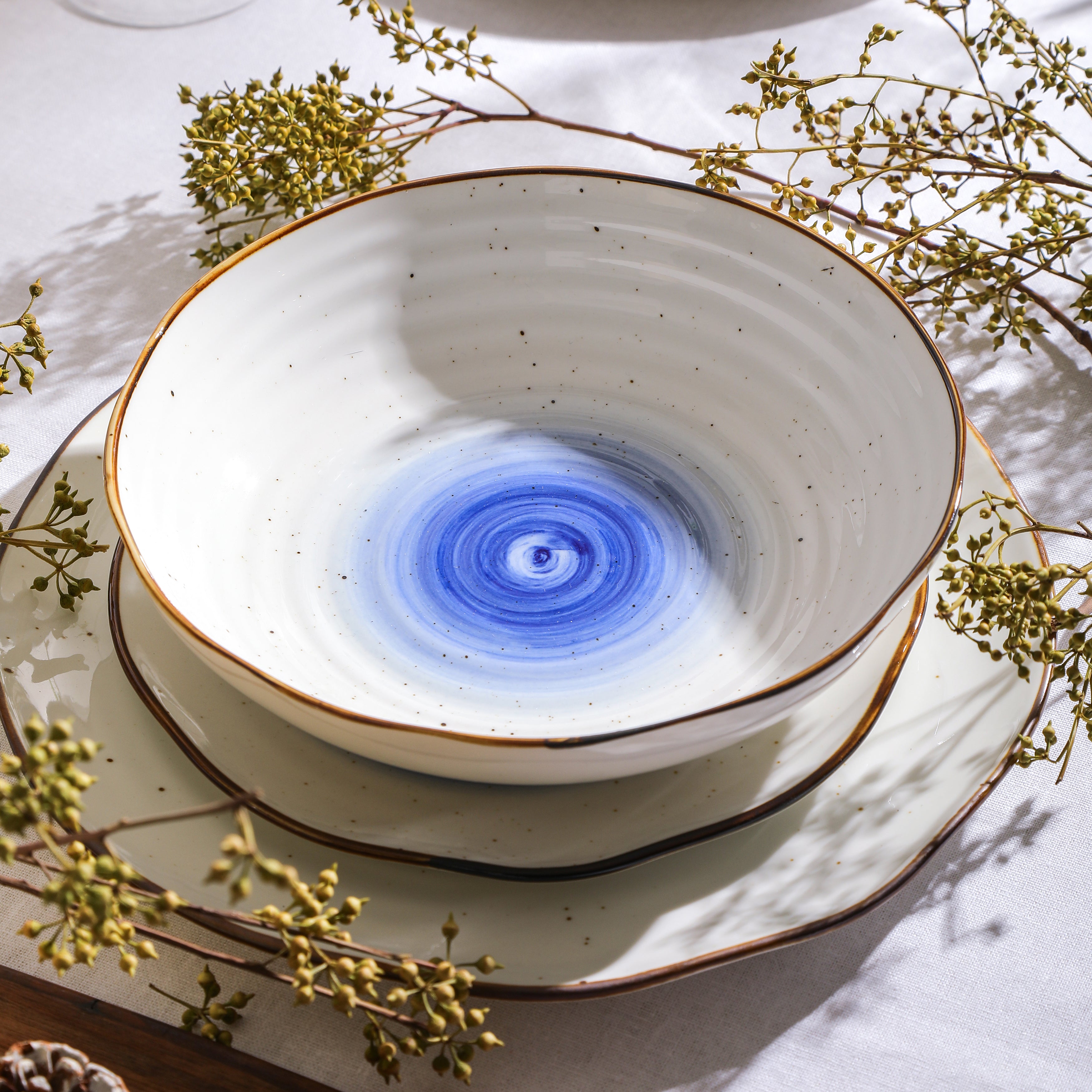 Premium Luma Porcelain Dinnerware Set - Elegant Blue 16-Piece Dinnerware for Formal Dining & Entertaining | Dishwasher & Microwave Safe