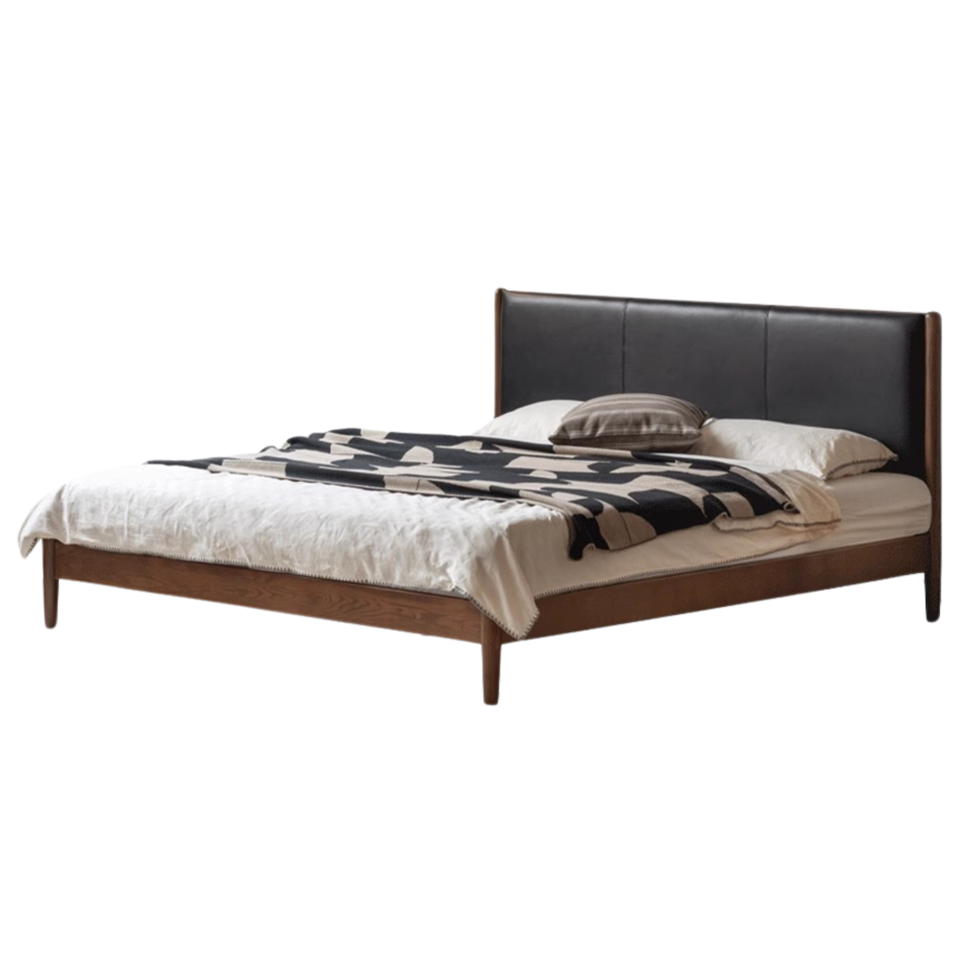 Italian Light Luxury Oak Solid Wood Leather Soft Bed - Elegant and Durable Bed Frame for Master Bedroom, Guest Room, or Modern Home Decor