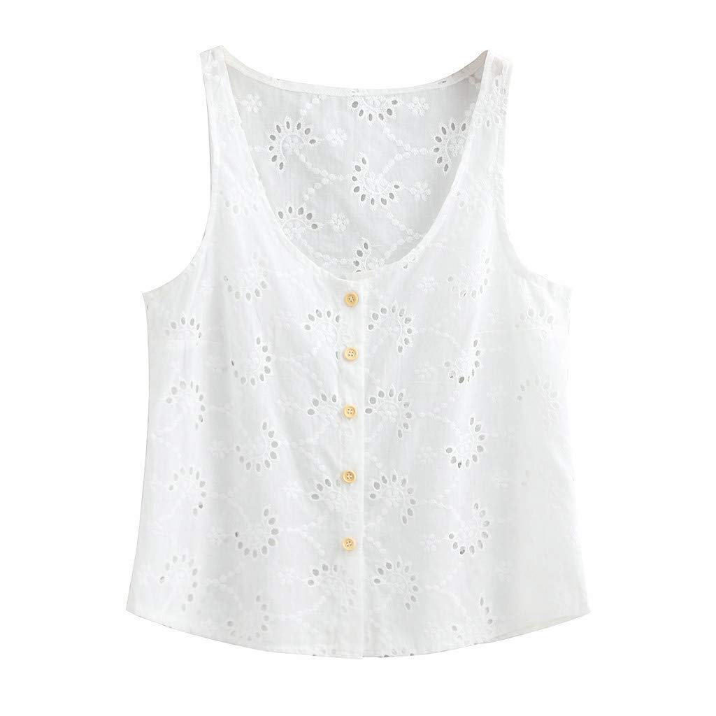 Women's Loose Fit Sleeveless Hollow-Out Tank Top - Breathable Summer Blouse & Casual T-Shirt for Beach, Gym, or Everyday Wear