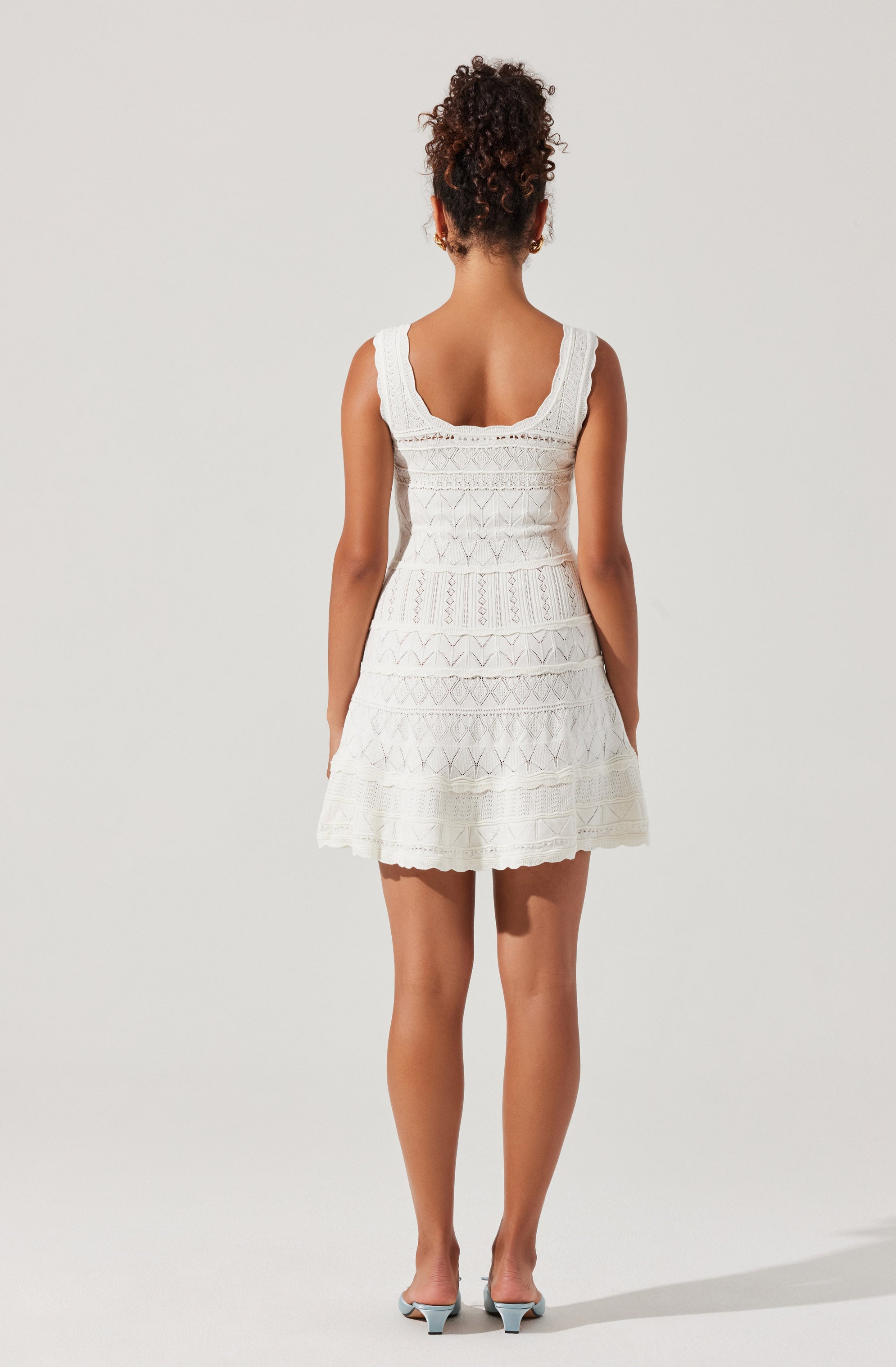 Shereena Pointelle Knit Sweater Mini Dress - Women's Elegant Lace Knitwear for Casual Outings, Dates, and Office Wear