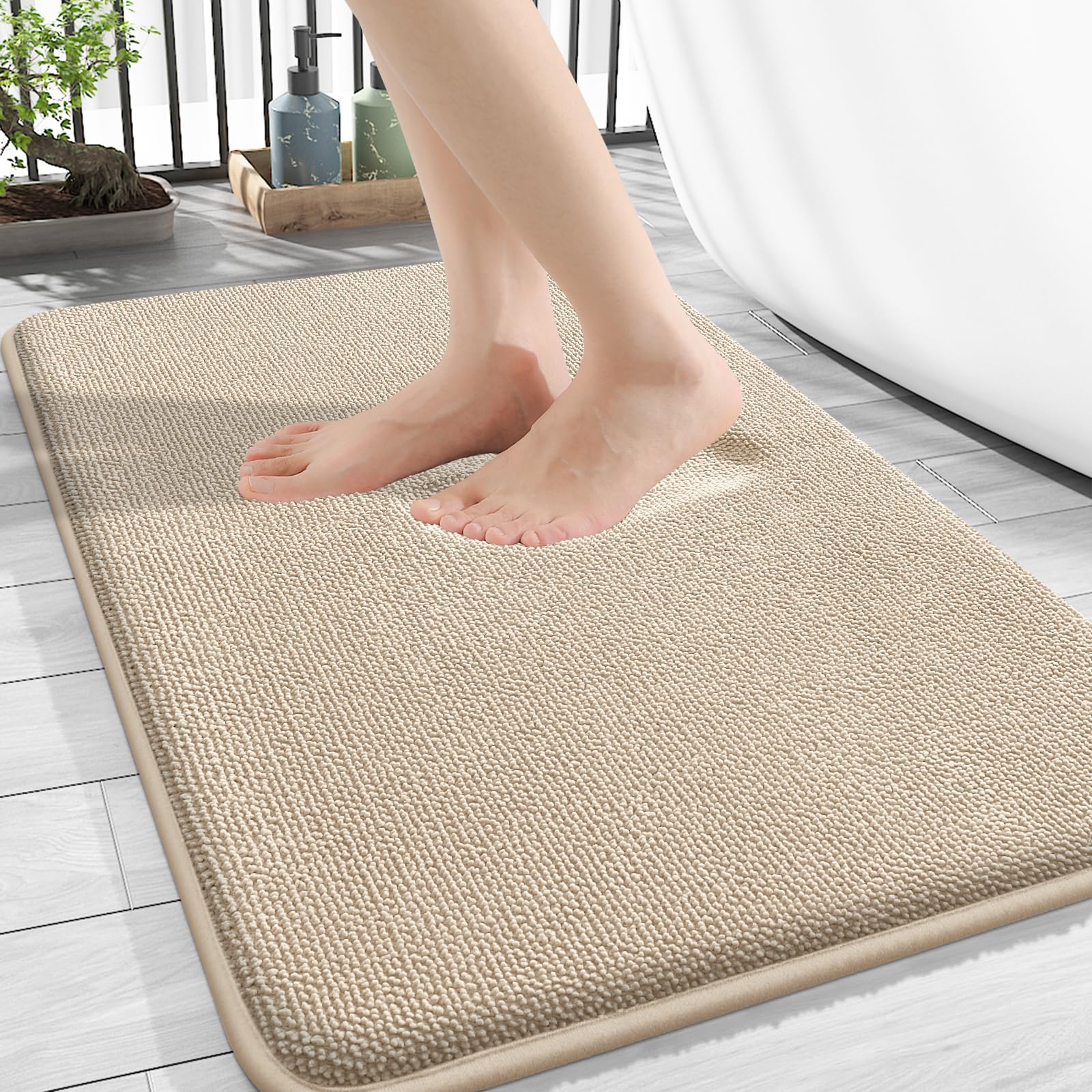 OLANLY Thick Memory Foam Bath Mat Rug 30x20 Inches - Ultra Soft Absorbent Bathroom Rug with Quick Dry & Non-Slip Design | Machine Washable Shower Mat for Bathroom, Tub & Shower | Home Decor Accessories in Beige | Perfect for Spa-Like Bathroom Experience & Guest Bathrooms