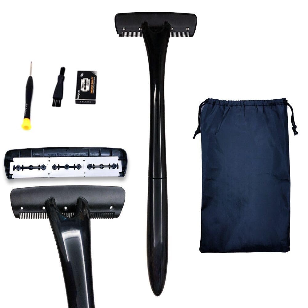Men's Body Back Shaver with Long Handle - Dark Black Back Hair Removal Tool for Smooth Skin | Perfect for Shaving Hard-to-Reach Areas at Home