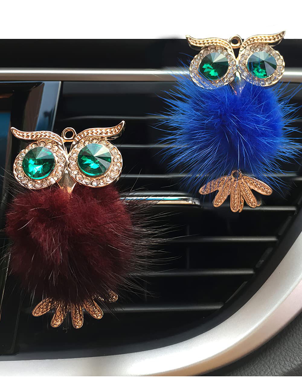 2pcs Owl Cute Car Air Freshener Diffuser Vent Clip - Bling Crystal Charms for Women (Sapphire, Wine Red) | Car Accessories for Aromatherapy & Fresh Scent | Perfect for Daily Commute, Road Trips & Gifts