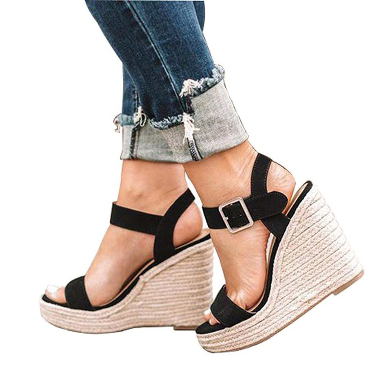 Women's Wedge Sandals - Casual Summer Platform Espadrille High Heel Open Toe Roman Shoes for Beach, Vacation & Everyday Wear