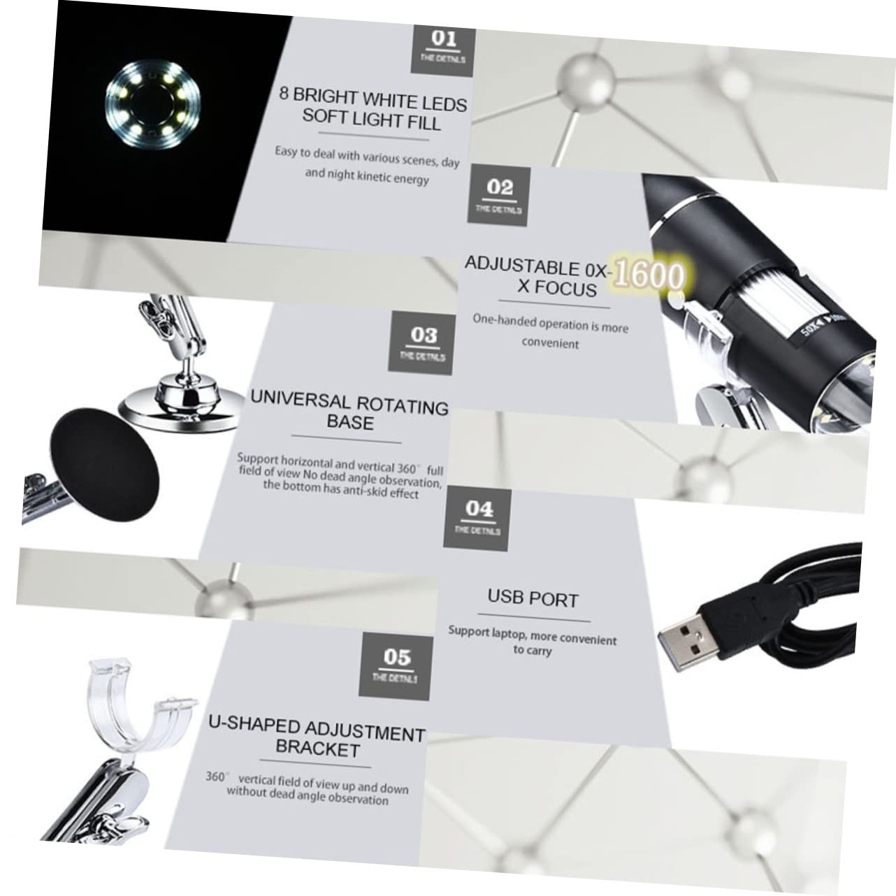 OSALADI 1600X Magnification Digital Microscope - Portable USB Microscope for Electronics Repair, Jewelry Inspection, Coin Collecting & Science Education | Easy to Use with Adjustable LED Lights | Perfect for Hobbyists, Students & Professionals