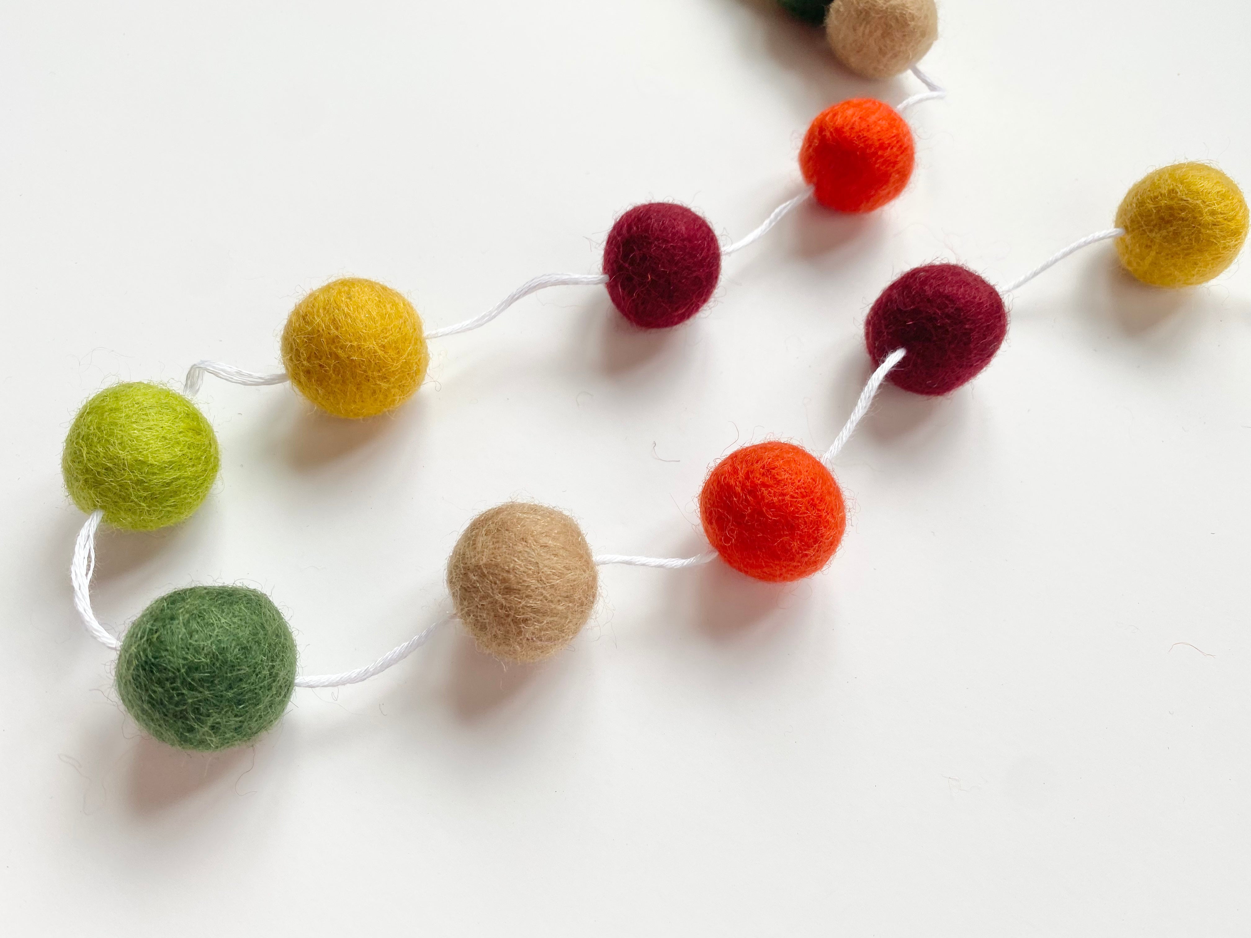 Handmade Deep Autumn Felt Ball Garland - Earthy Fall Decor for Home, Wedding, Nursery & Seasonal Party Decoration