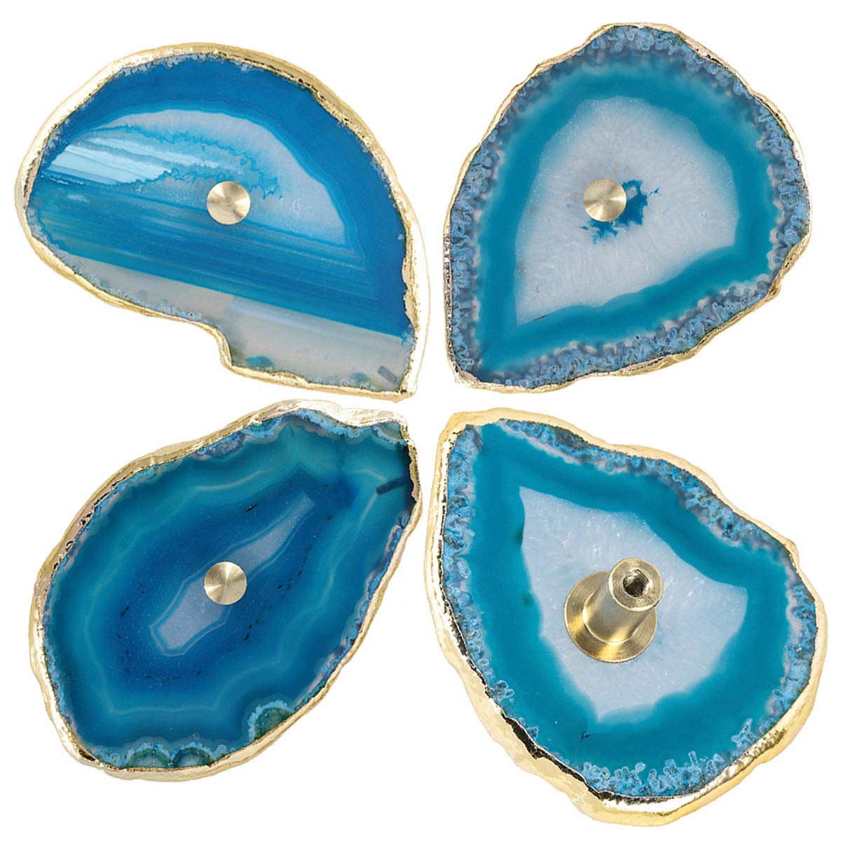 Blue Agate Knobs for Drawers & Cabinets - Gold Plated Edge - Pack of 4 - Elegant Home Decor