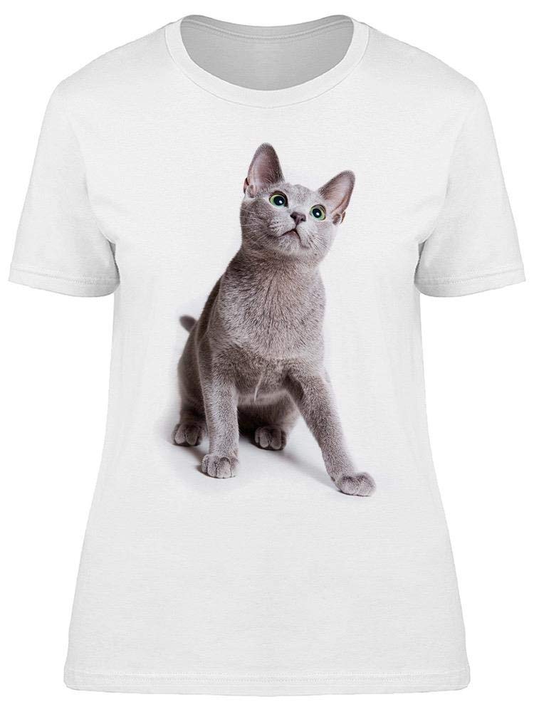 Russian Blue Cat Playful Graphic Tee for Women - Soft Cotton Casual T-Shirt for Cat Lovers, Perfect for Daily Wear & Cat-Themed Outfits