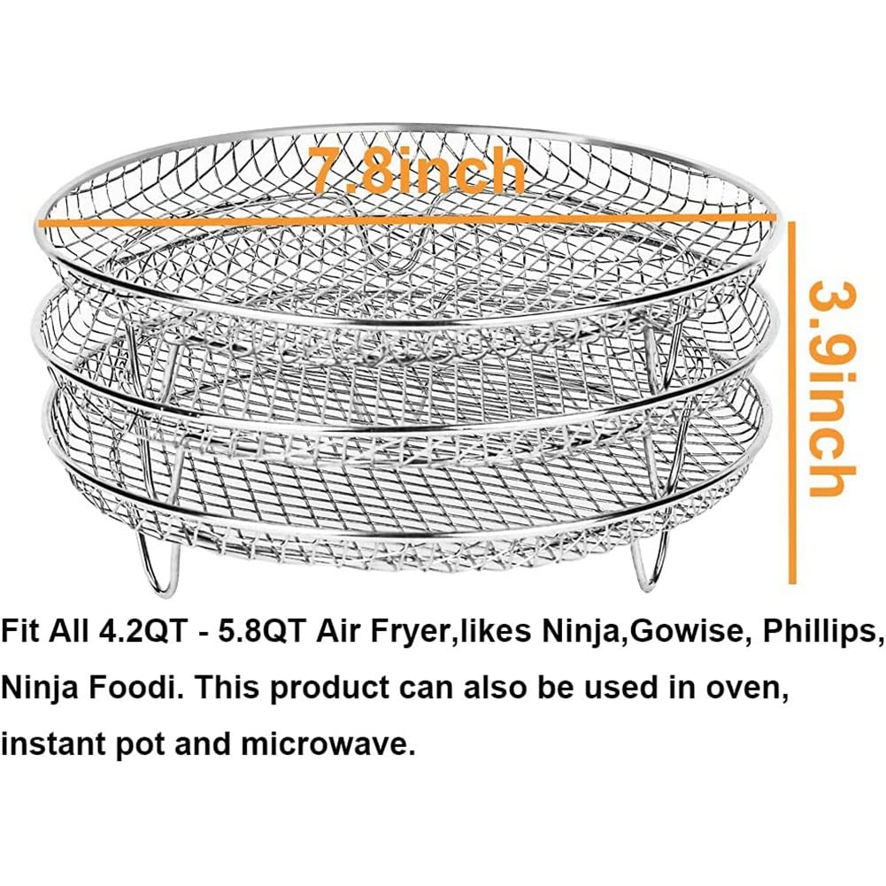 3-Tier Stackable Air Fryer Dehydrator Racks for Gowise & Ninja Steel Air Fryers - Fits 4.2-5.8QT Models - Perfect for Drying Fruits, Jerky & Herbs at Home