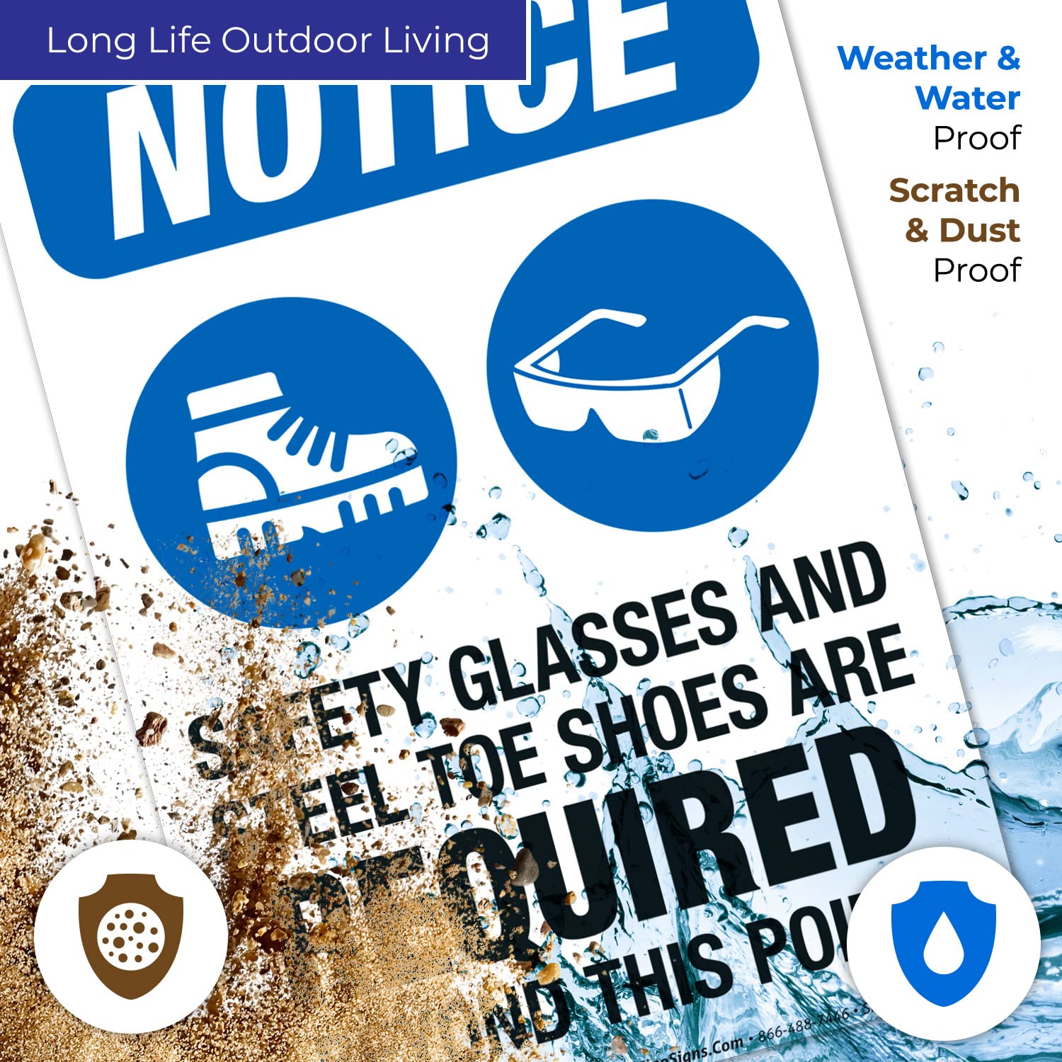 OSHA Safety Sign - 'Safety Glasses & Steel Toe Shoes Required Beyond This Point' - 10x7 Inch Vinyl Decal, Weatherproof & UV Resistant (Made in USA) - Perfect for Construction Sites, Warehouses & Industrial Work Zones