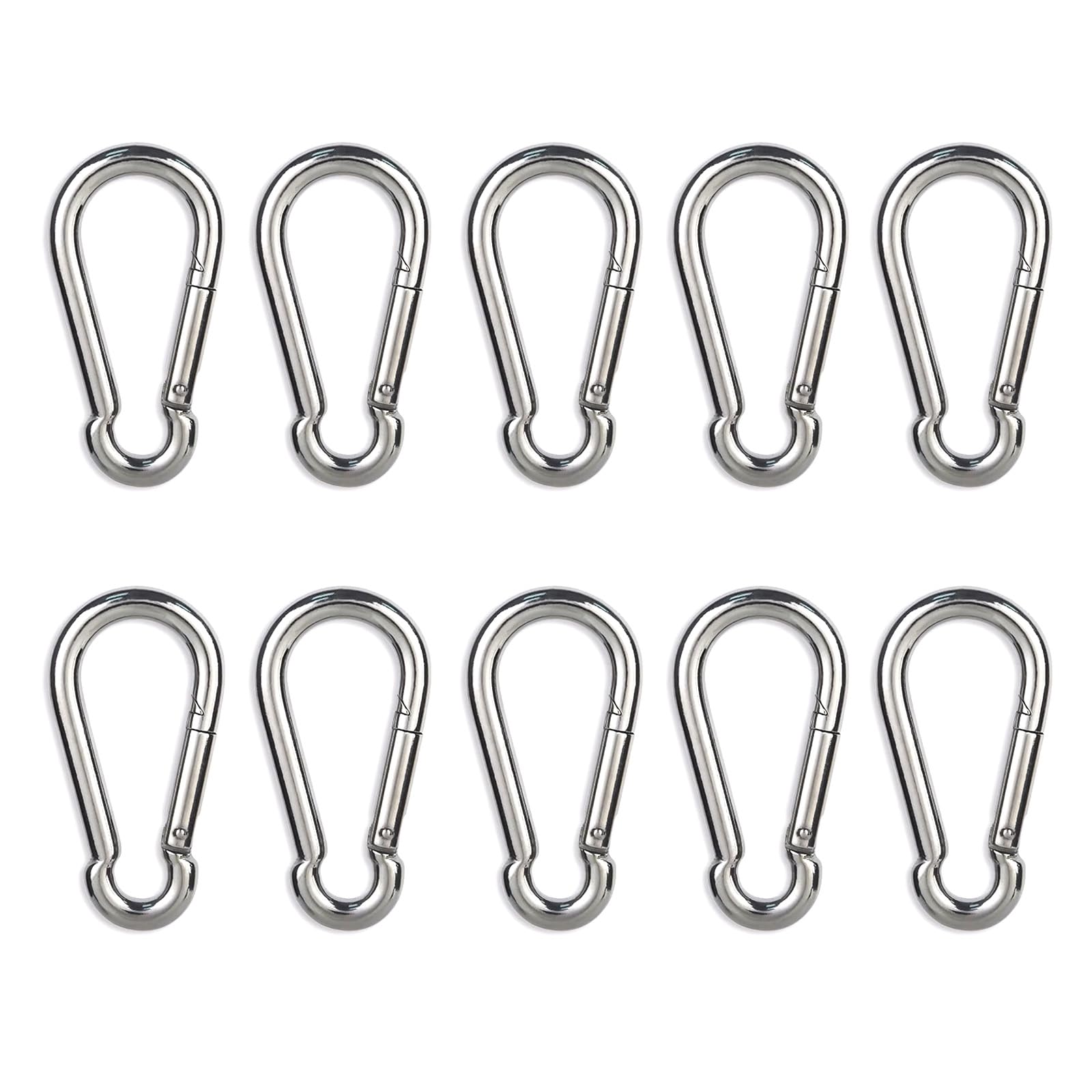 10PCS 2.36 Inch Stainless Steel Keychain Carabiner Clips - Heavy Duty 270 lbs Spring Snap Hooks for Outdoor Camping, Hiking, Backpacking & Plant Hanging - Durable Locking Climbing Carabiners for Keys, Gear & Tools