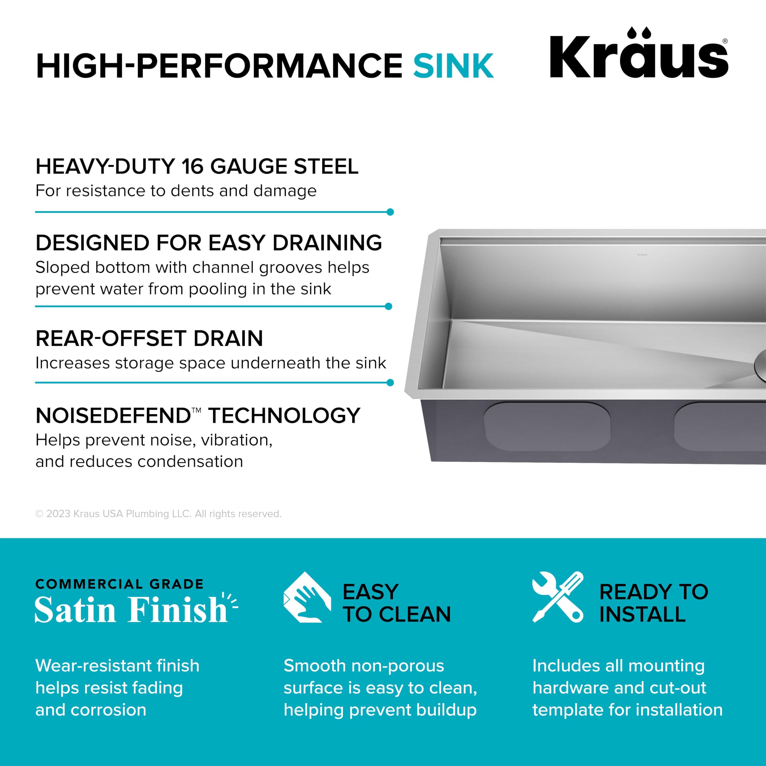 KRAUS Kore 36-Inch Undermount Workstation Single Bowl Kitchen Sink - 16 Gauge Stainless Steel with Accessories (KWU110-36) - Perfect for Modern Kitchens & Food Prep Stations
