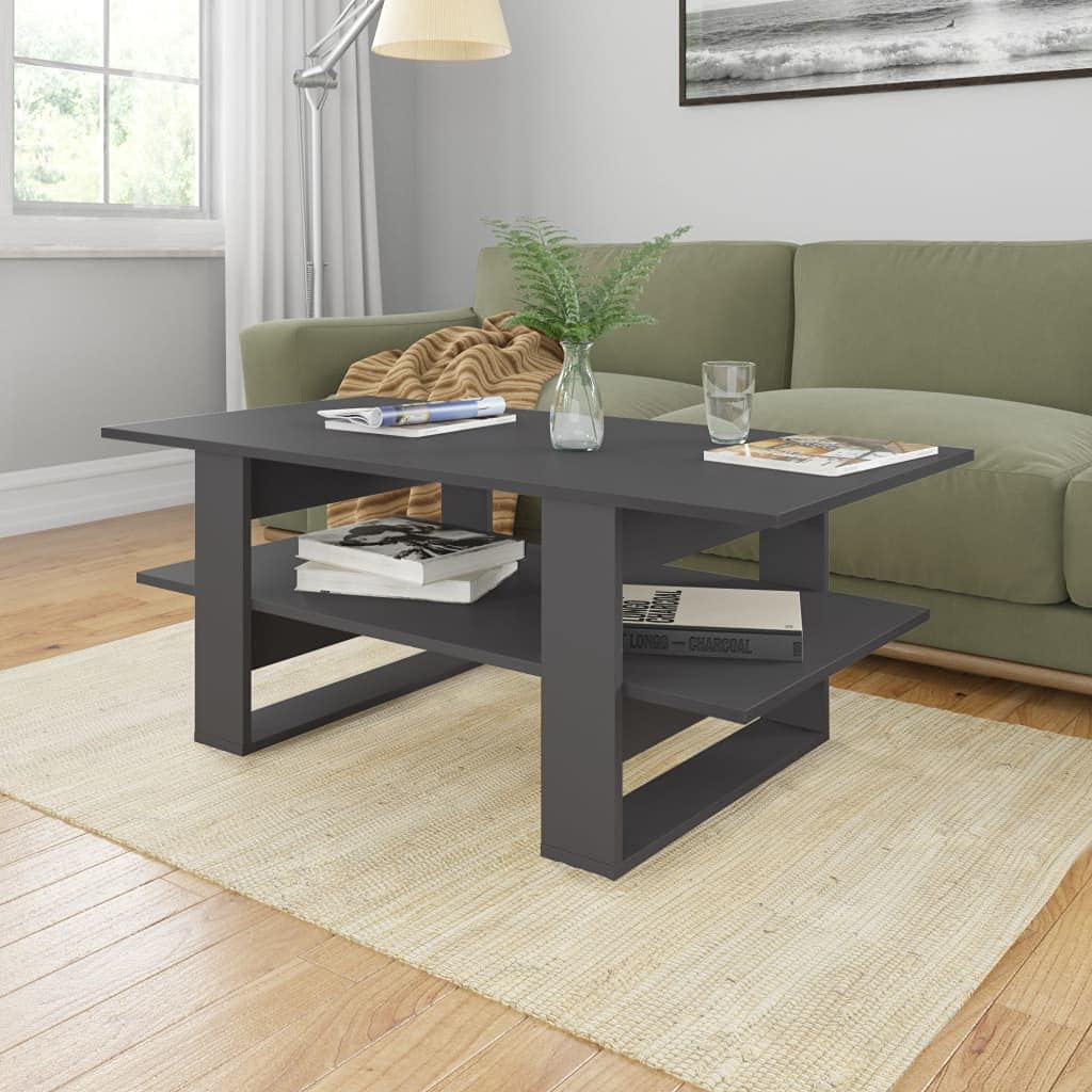 Modern Wooden Coffee Table with Open Shelves - 16.5