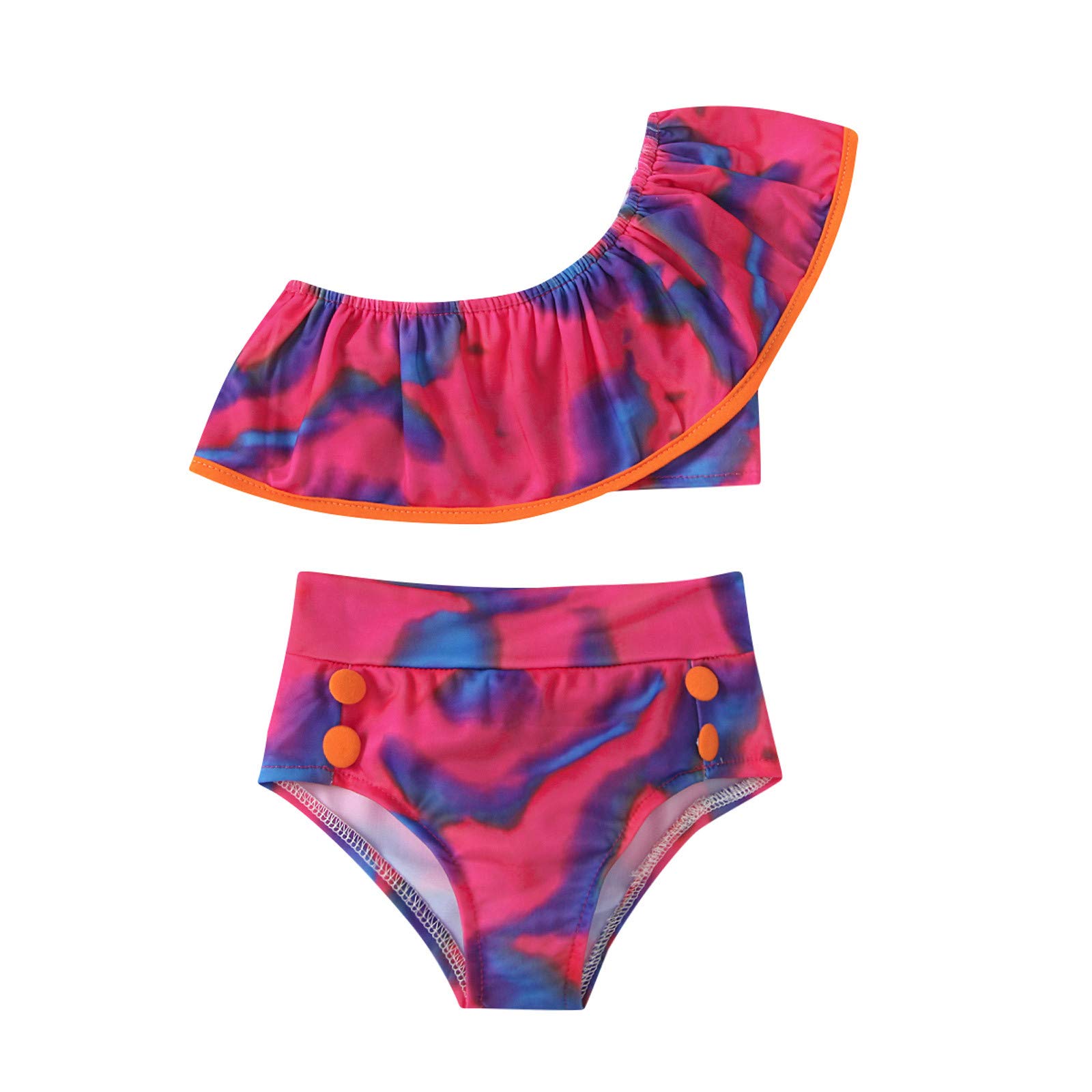 CLOTHBEST Girls' Polo Shirts & Toddler Tie-Dye Ruffle One-Shoulder Swimwear Bikini Set - Perfect for Beach, Pool & Summer Vacations