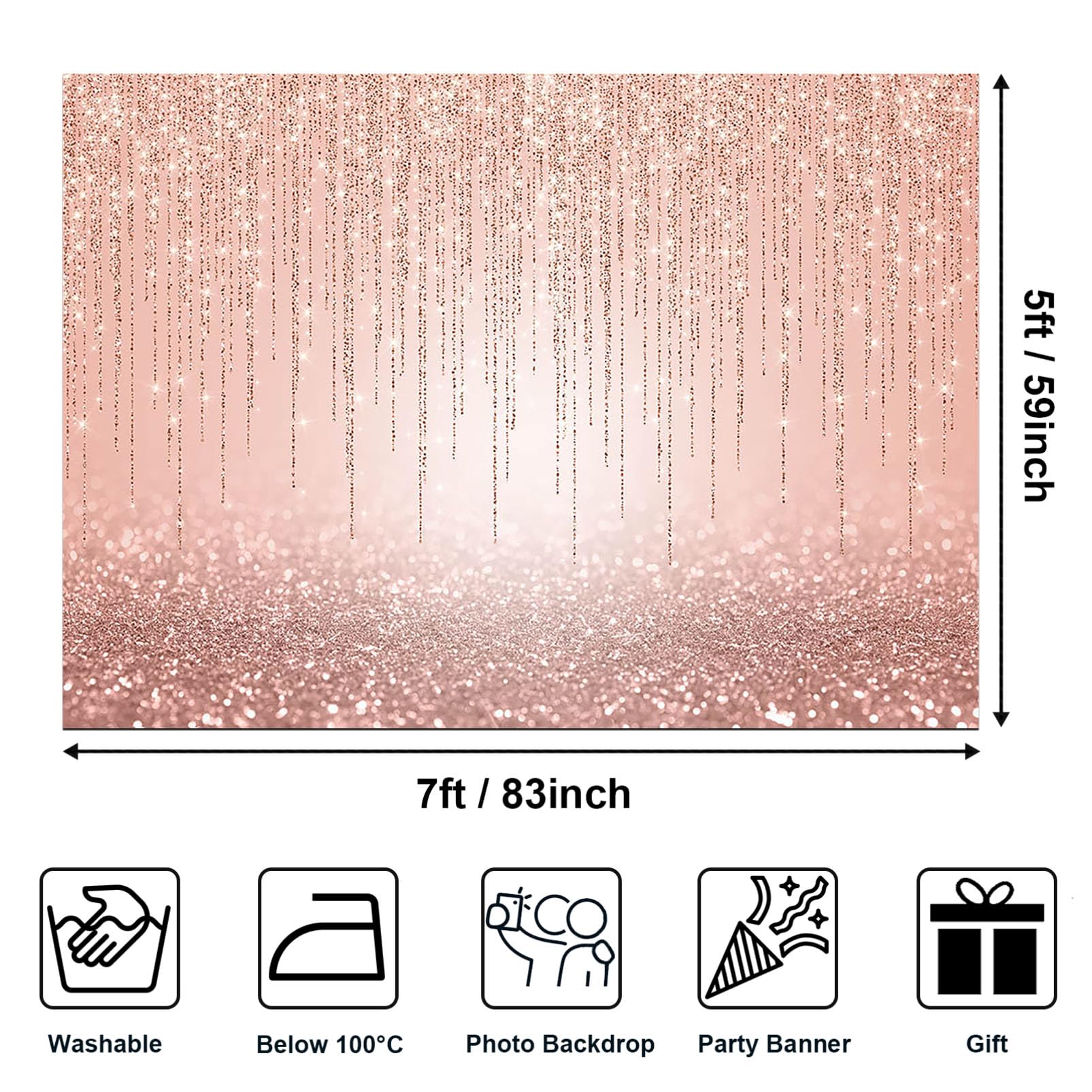 Rose Gold Glitter Backdrop - Sweet Pink Birthday Party Background for Women, Girls, Baby Showers & Kids Portraits | Avezano Photo Props | Perfect for Birthday Parties, Baby Showers, Bridal Showers & Photo Booths