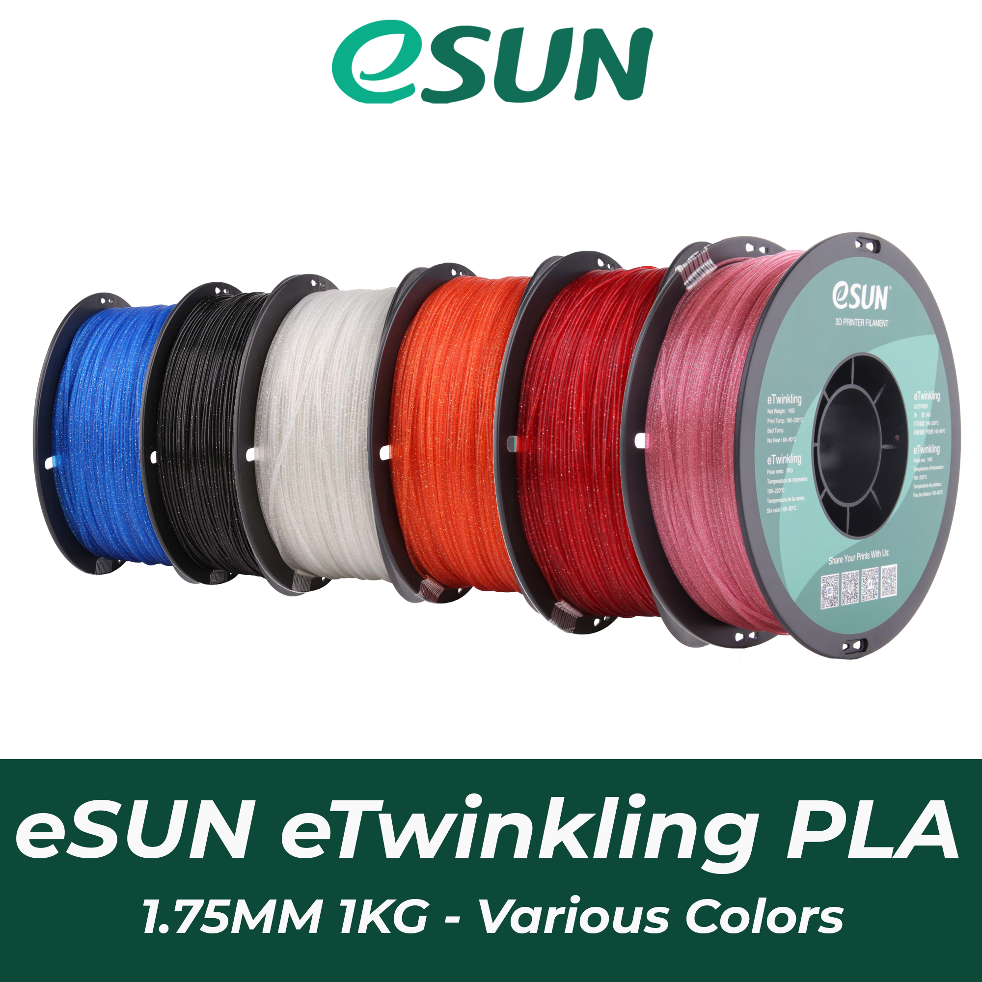 eSun eTwinkling PLA Filament 1.75mm 1kg Spool - 3D Printer Filament for Smooth Printing, Vibrant Colors - Perfect for DIY Projects, Cosplay, Home Decor & Prototyping
