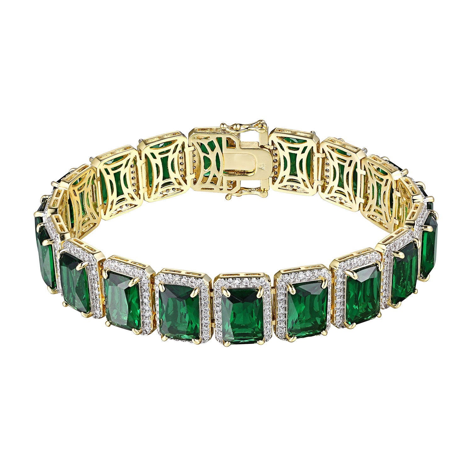 Green Ruby CZ Bracelet - 14k Gold Plated Solitaire Hip Hop Jewelry for Men & Women | Perfect for Rapper Style, Gift Giving & Special Occasions
