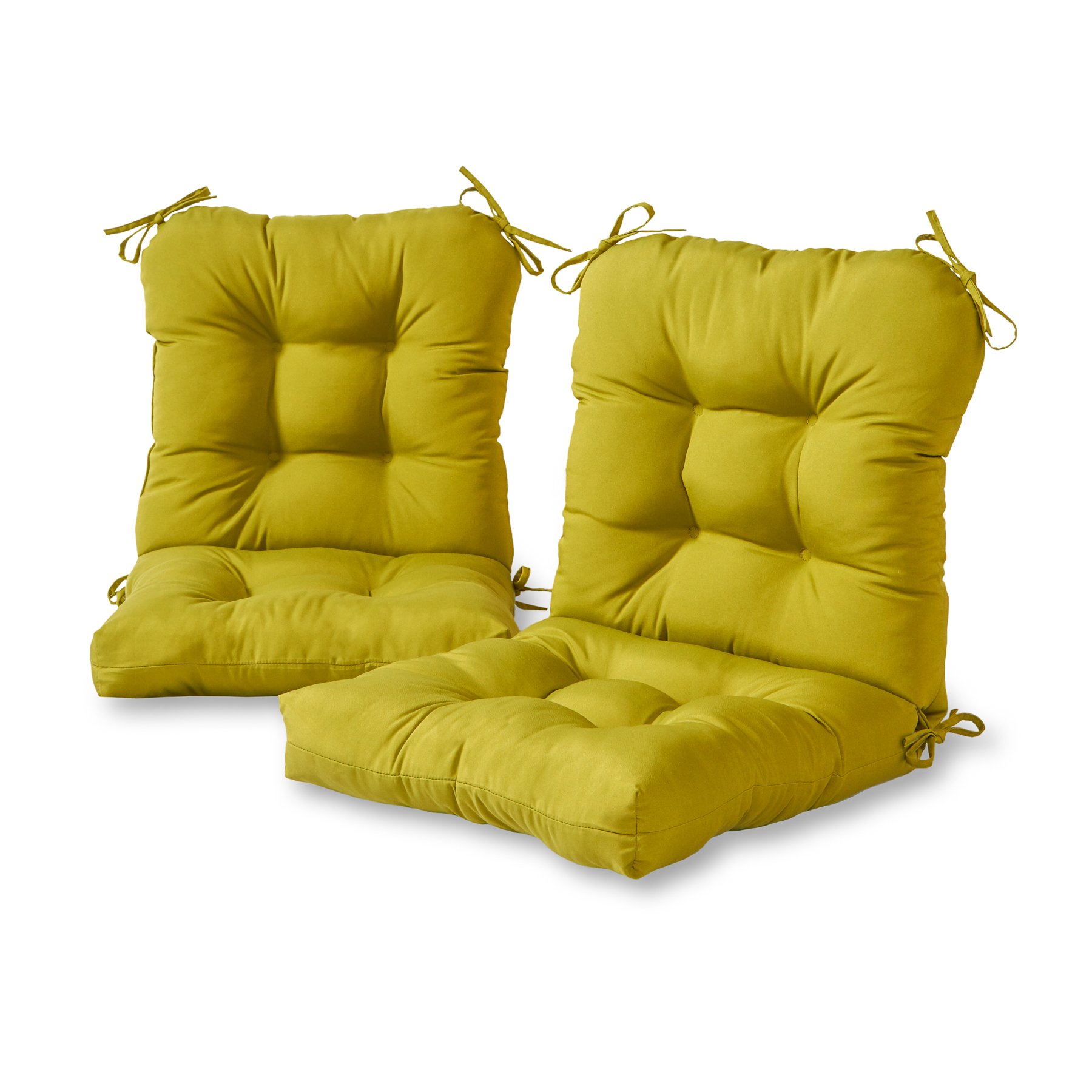 Greendale Home Fashions Outdoor Chair Cushions - 2 Pack Lime Green Seat & Back Cushions for Patio, Deck, Poolside, and Garden Furniture - Weather Resistant & Comfortable
