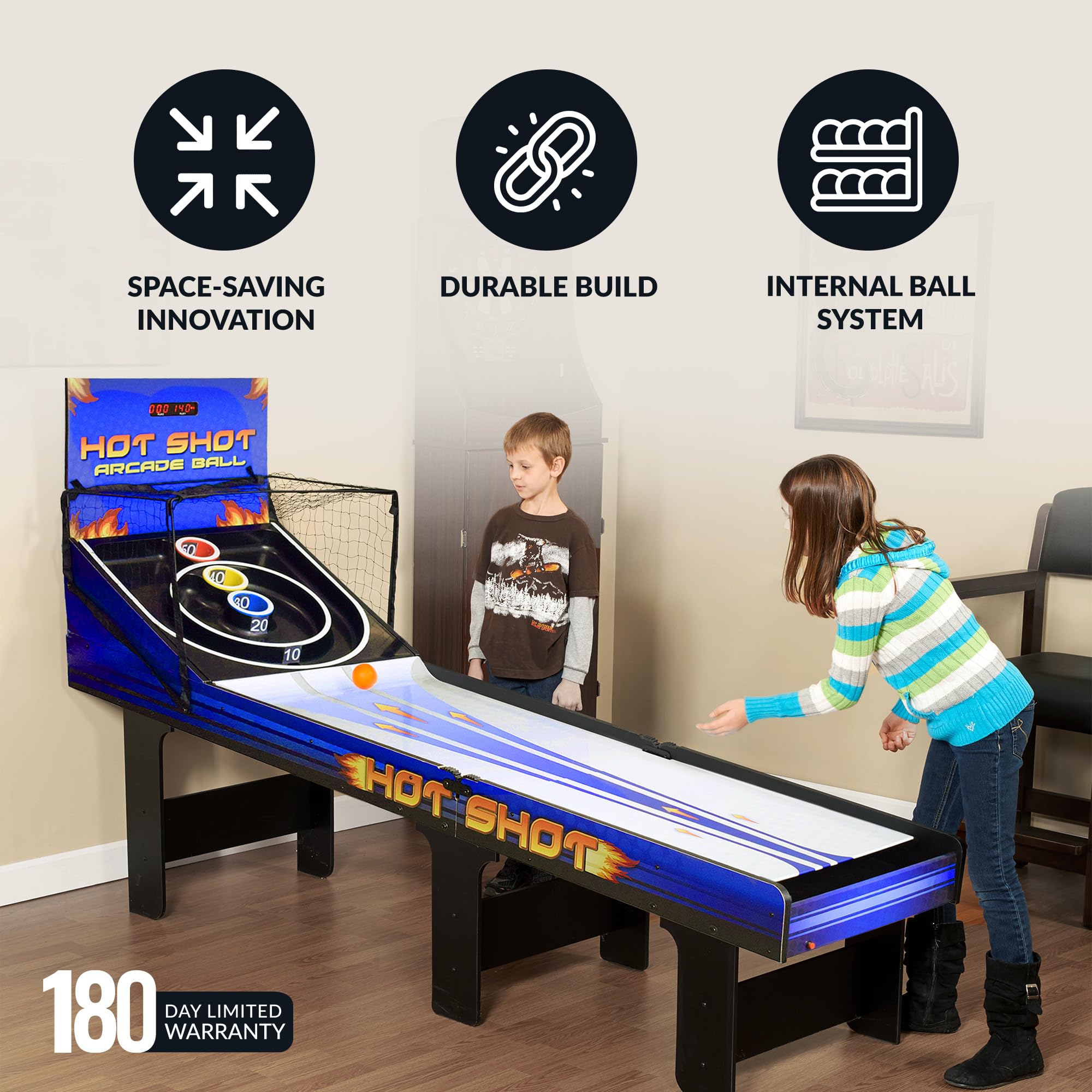 Hot Shot 8-Foot Arcade Ball Table - Fun Indoor Game for Family & Friends - Perfect for Game Rooms, Parties, and Recreation Centers