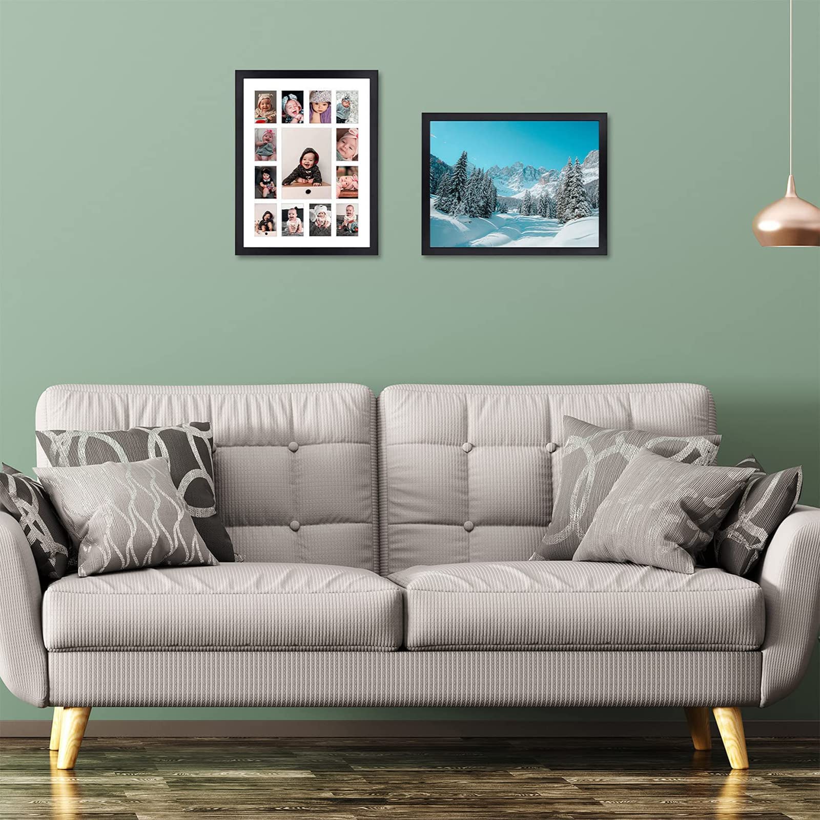 Golden State Art 12x16 Black Wood Picture Frame with 13 Opening White Mat - Holds One 5x7 Photo and Twelve 2.5x3.5 Pictures - Collage Photo Frame with Real Glass - Perfect for Displaying Trading Cards, Family Photos, and Artwork - 2 Pack Wall Decor for Living Room, Bedroom, or Office