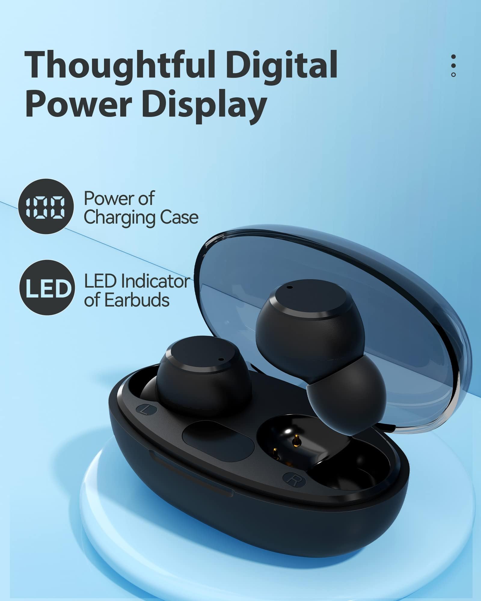 Upgraded Wireless Earbuds 5.1 Bluetooth Headphones with LED Power Display, IPX5 Waterproof, Built-in Mic - for Android, iPhone, Gaming, PC, Laptop, TV, Music & Sports | Perfect for Workouts, Running, Travel & Daily Commute