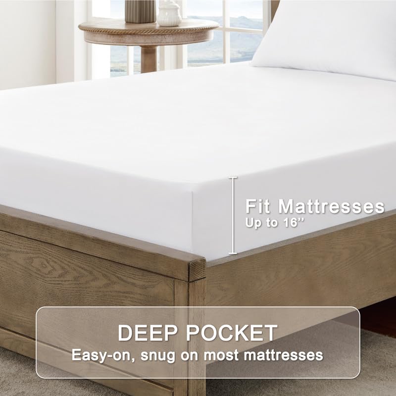 FreshCulture Queen Sheet Set - Ultra Soft Brushed Microfiber Bed Sheets for Queen Size Bed - Deep Pocket Fitted Sheet with Cooling & Breathable Fabric - 4 Piece Luxury Hotel Quality Bedding Set (White) - Perfect for Home, Guest Room, and Vacation Rental Comfort
