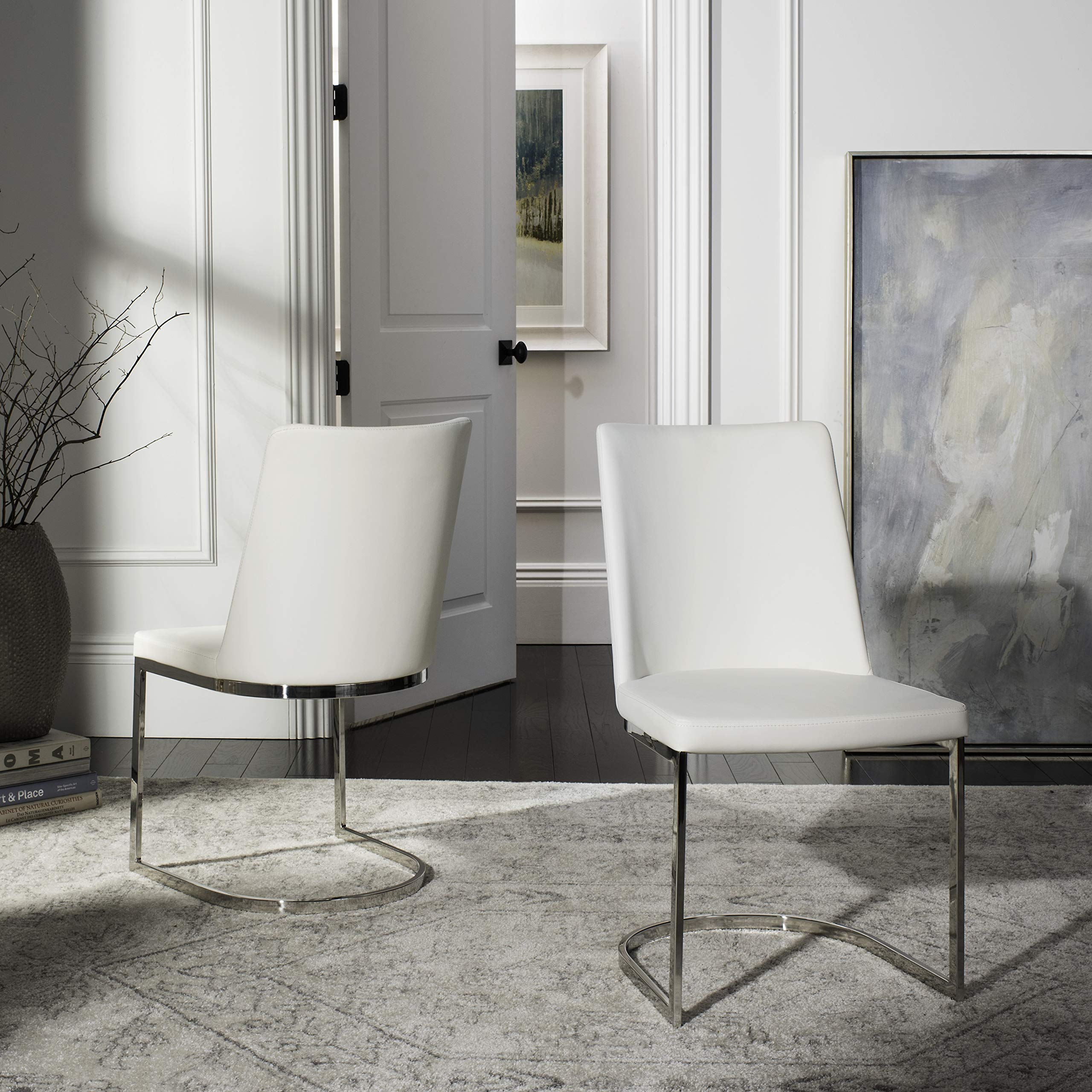 Safavieh Parkston White Glam Side Chair - Elegant Dining Room Accent Chair for Home Decor, Kitchen, and Living Room