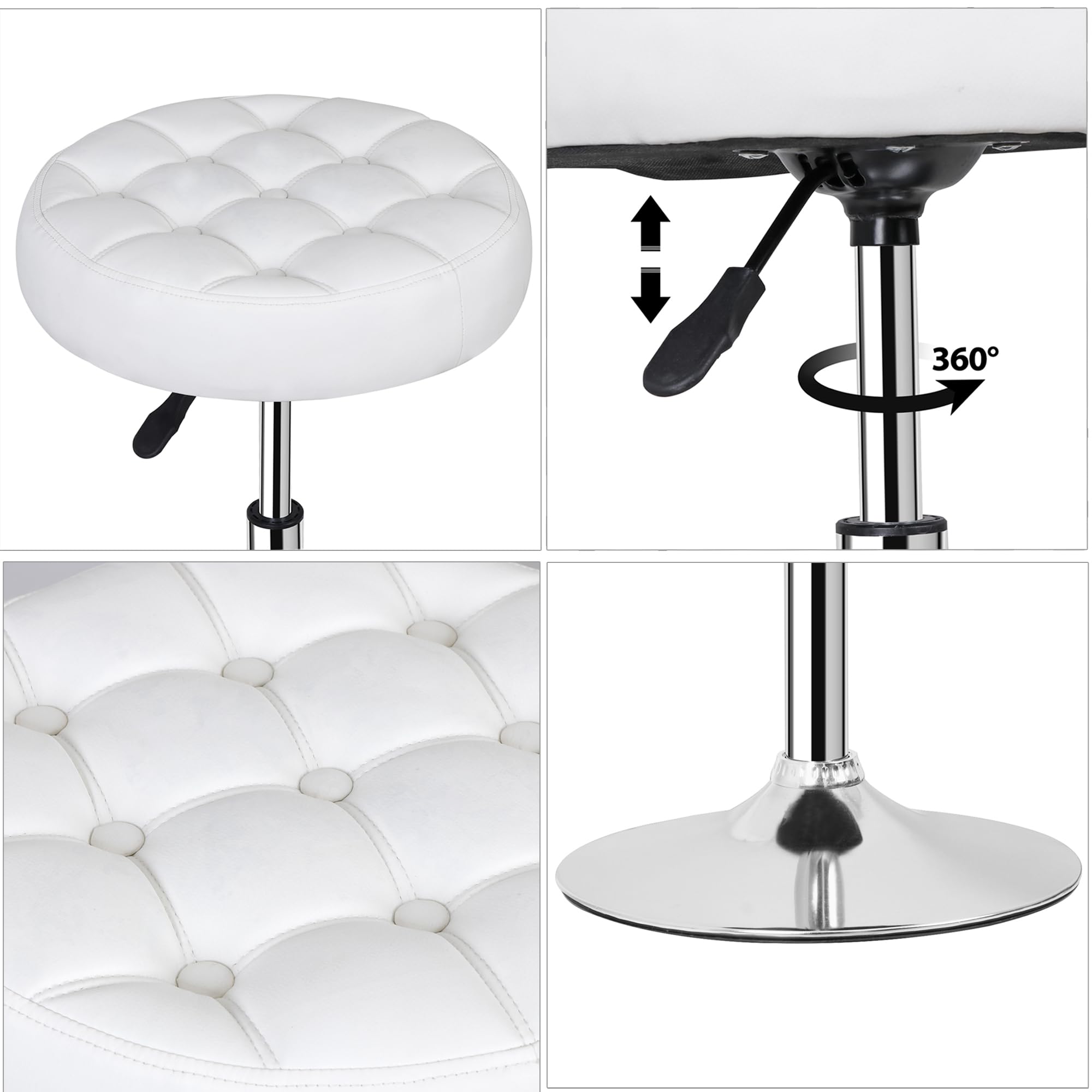 Adjustable Vanity Stool with 360° Swivel - White Makeup Chair for Bedroom & Living Room
