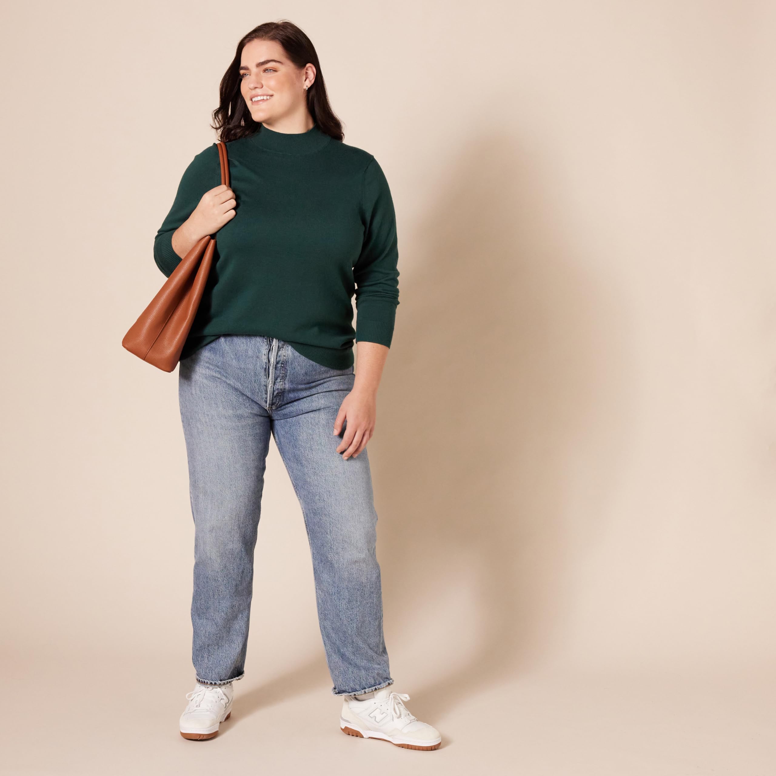 Amazon Essentials Women's Lightweight Mockneck Sweater - Plus Size & Regular Fit - Soft Stretch Pullover for Casual Wear, Office & Fall Layering