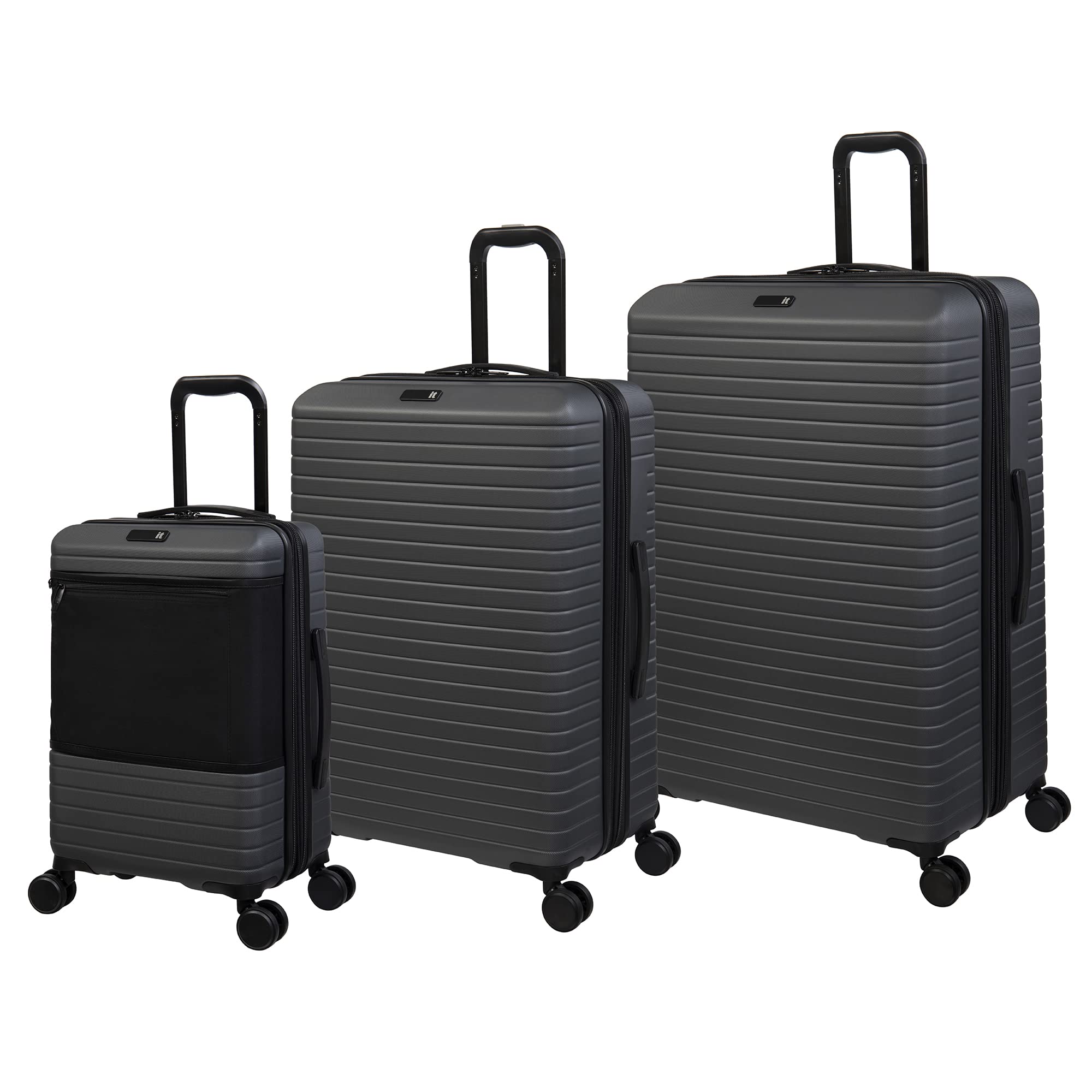 it luggage Attuned 3-Piece Hardside Spinner Suitcase Set with 8-Wheel Expandable Design - Charcoal | Perfect for International Travel, Business Trips & Family Vacations