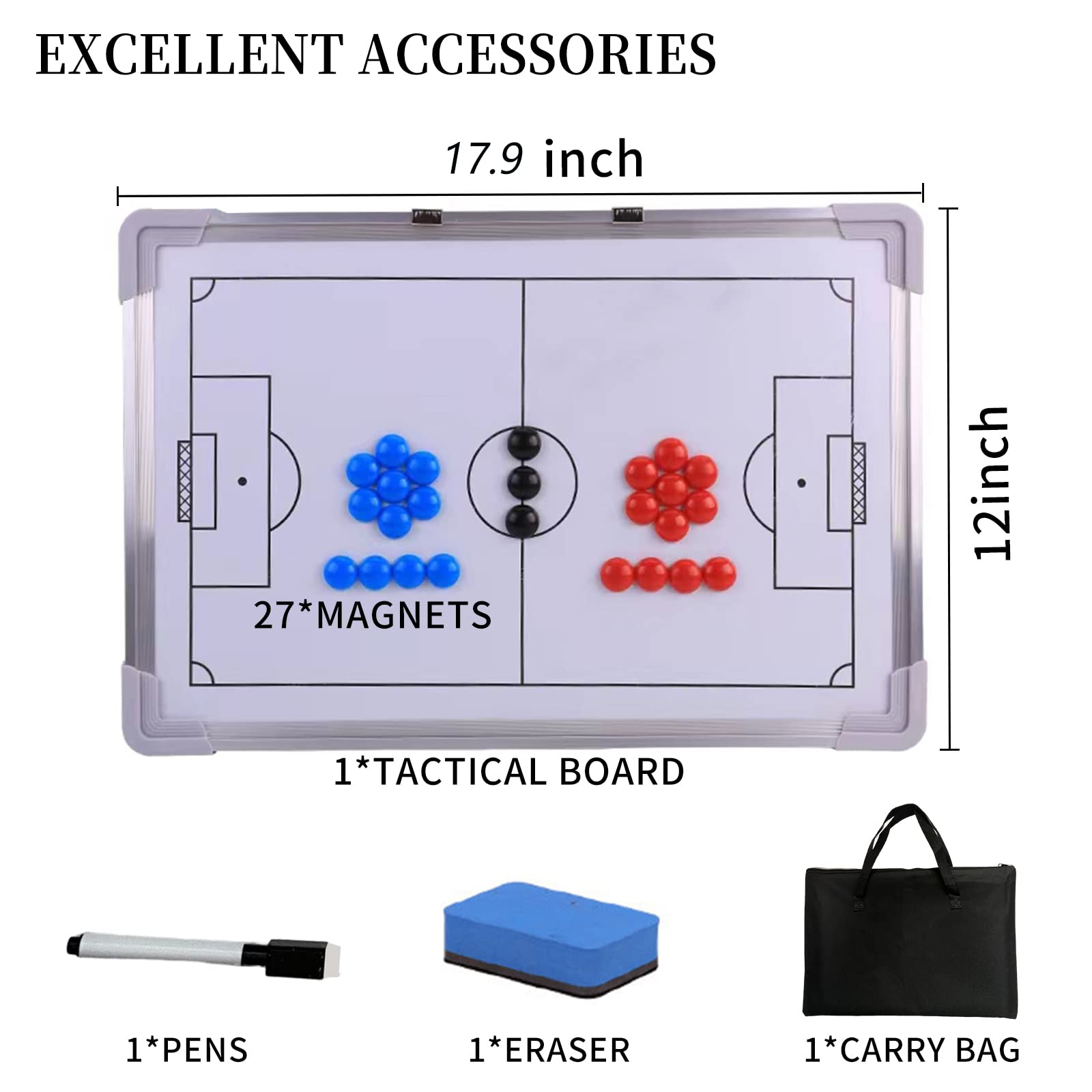 Magnetic Soccer Football Coach Board - Portable Tactical Clipboard with Marker, Pen, Eraser & Storage Bag | Perfect for Soccer Coaches, Training Sessions & Game Strategy Planning